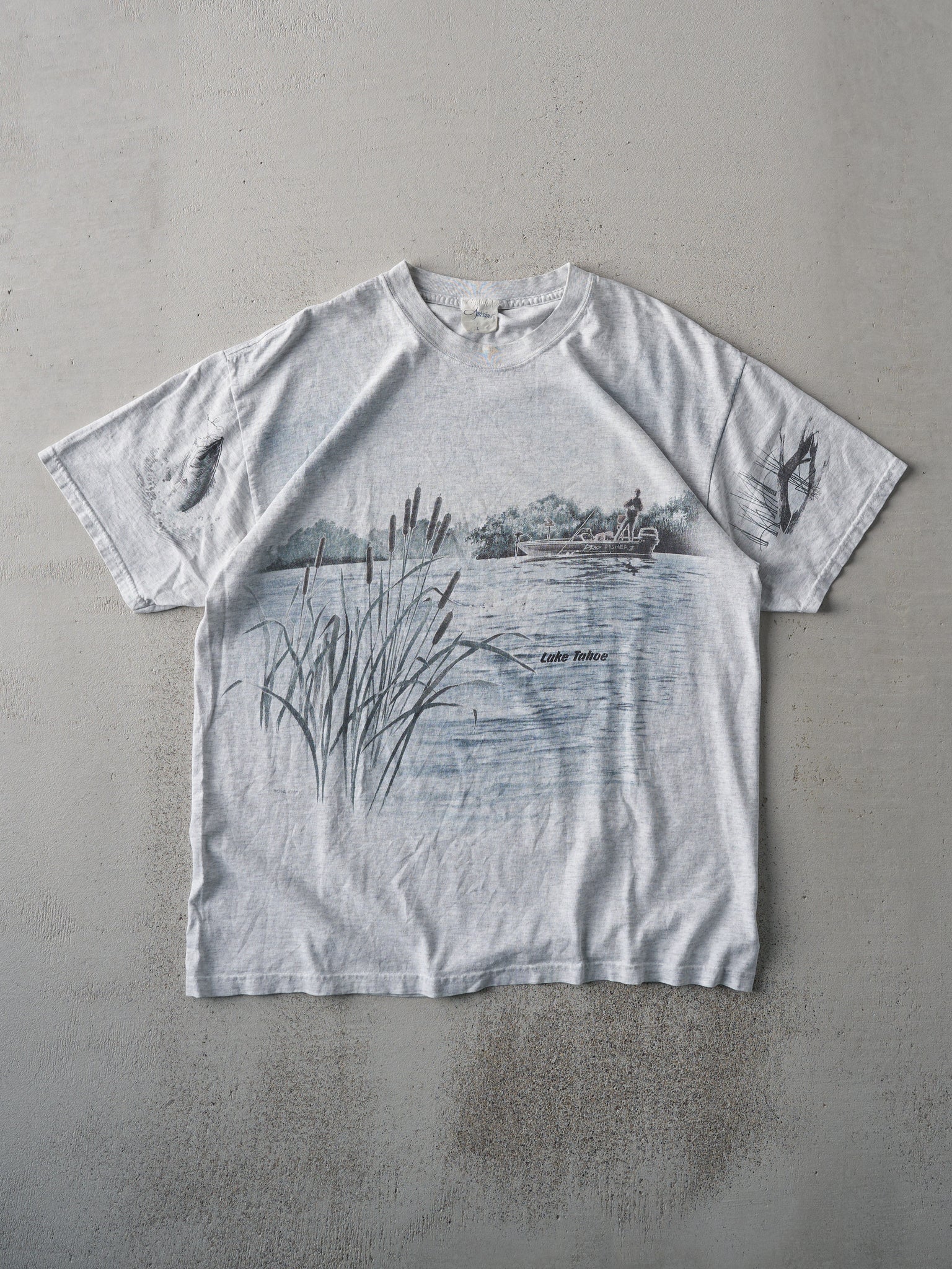 Vintage 90s Light Grey Lake Tahoe Nature Tee (M)