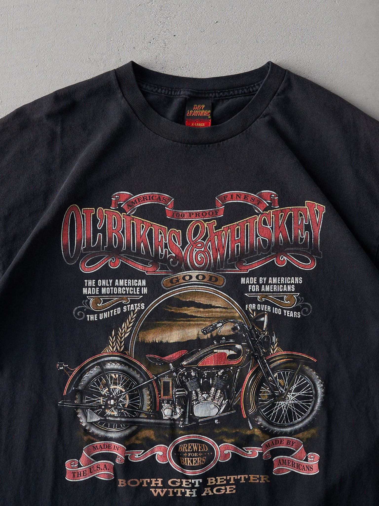 Vintage 90s Black Ol'Bikes & Whiskey Tee (L)