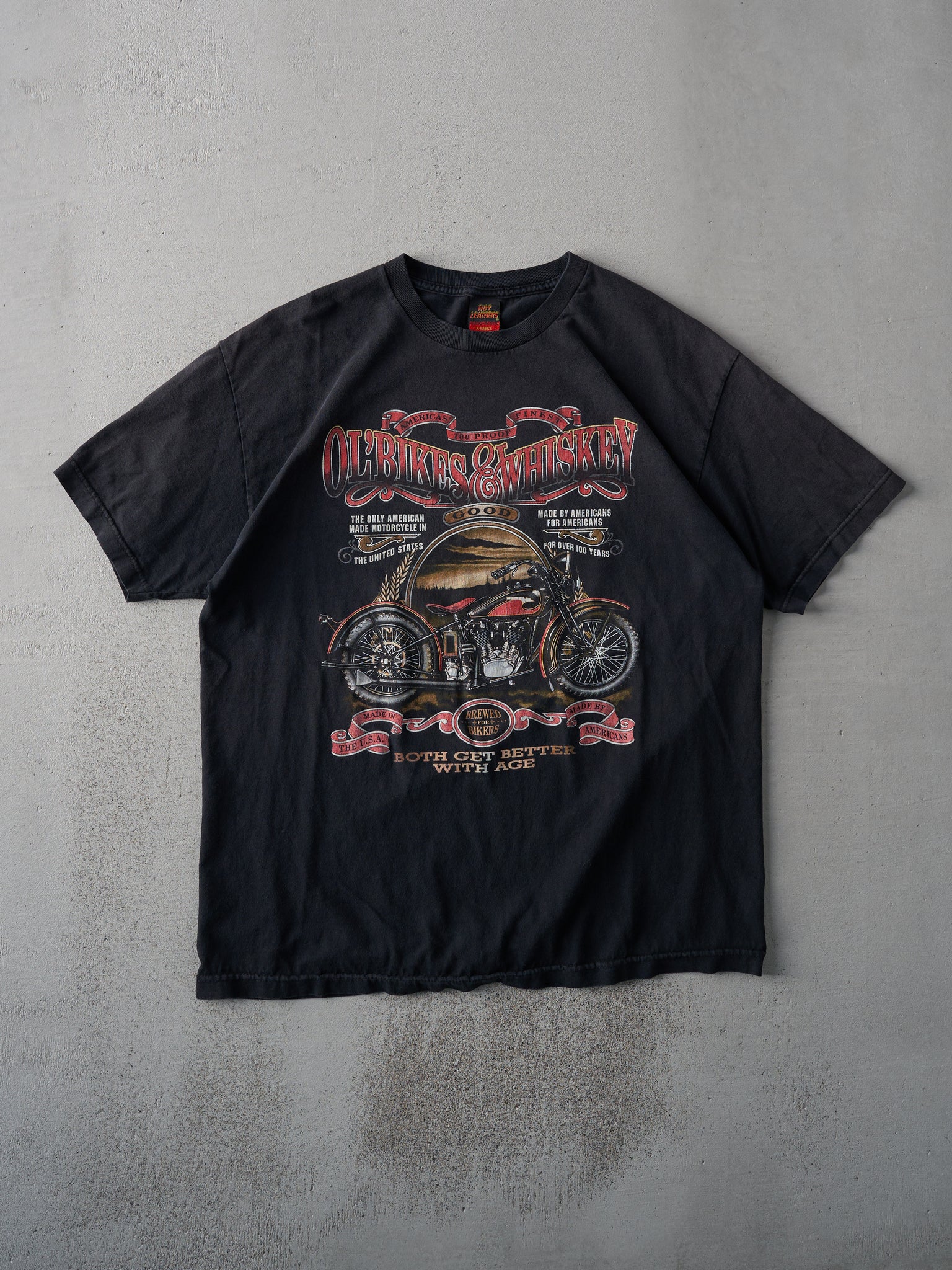 Vintage 90s Black Ol'Bikes & Whiskey Tee (L)