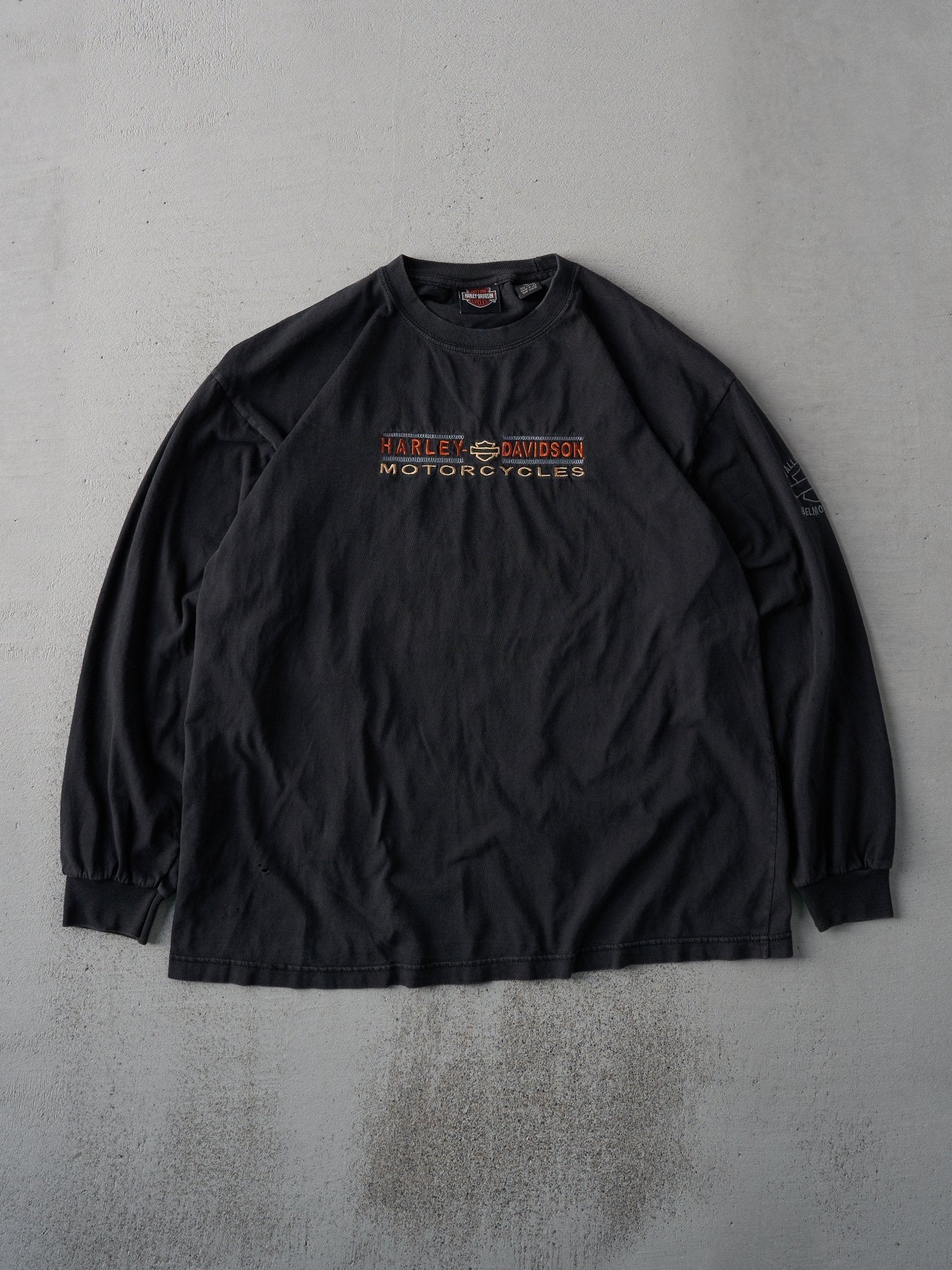 Vintage 90s Black Embroidered Harley Davidson Long Sleeve (M)