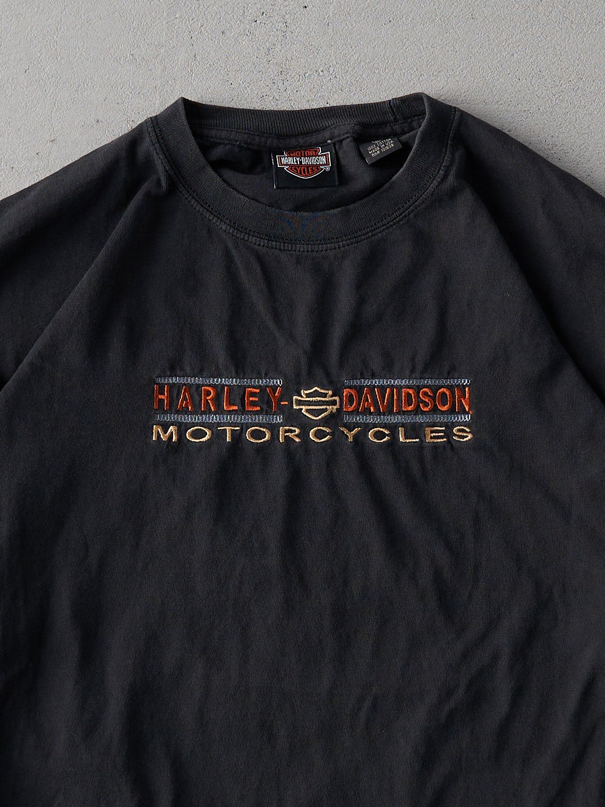 Vintage 90s Black Embroidered Harley Davidson Long Sleeve (M)