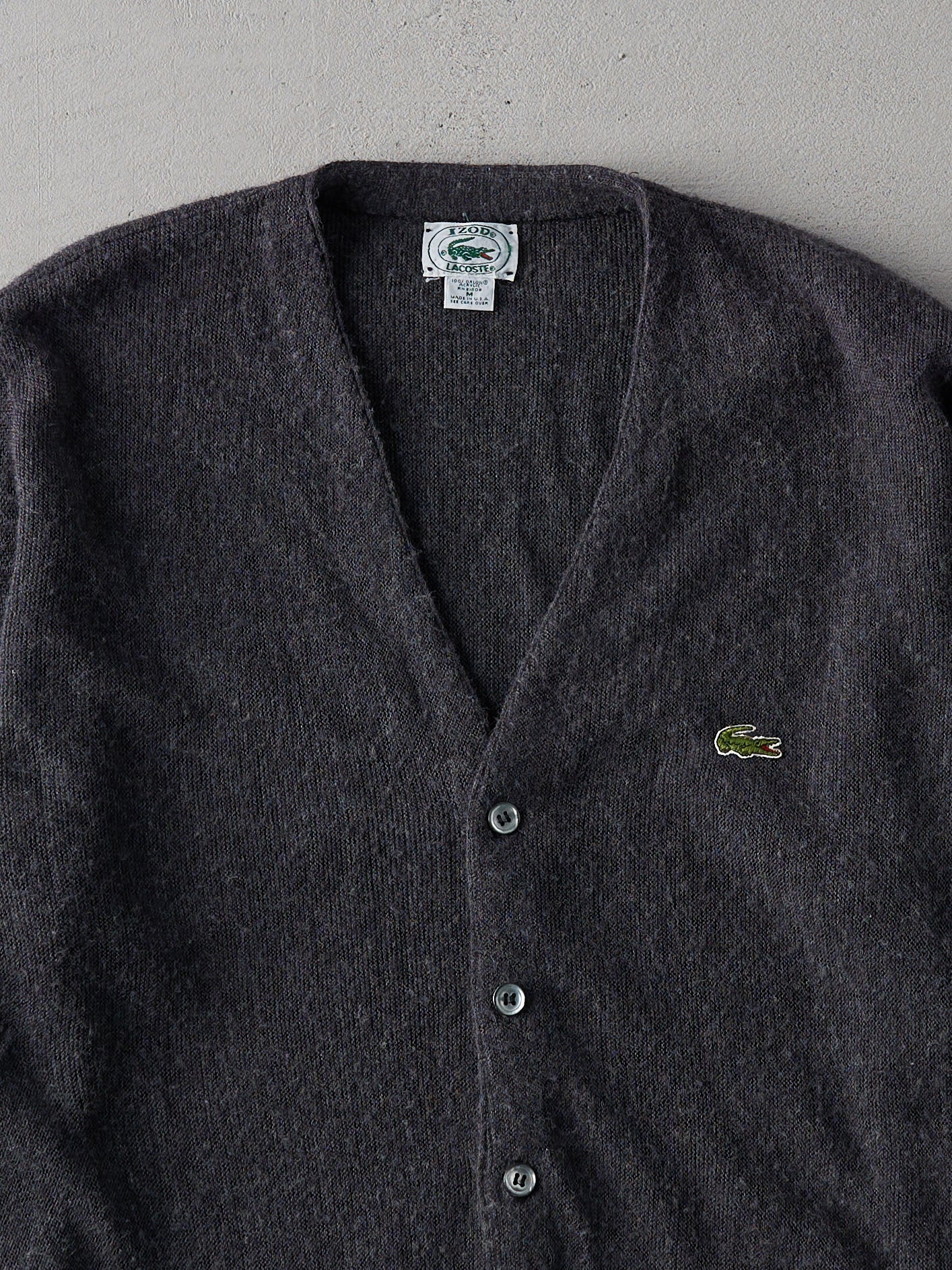 Vintage 80s Charcoal Grey Izod/ Lacoste Knit Cardigan (L)