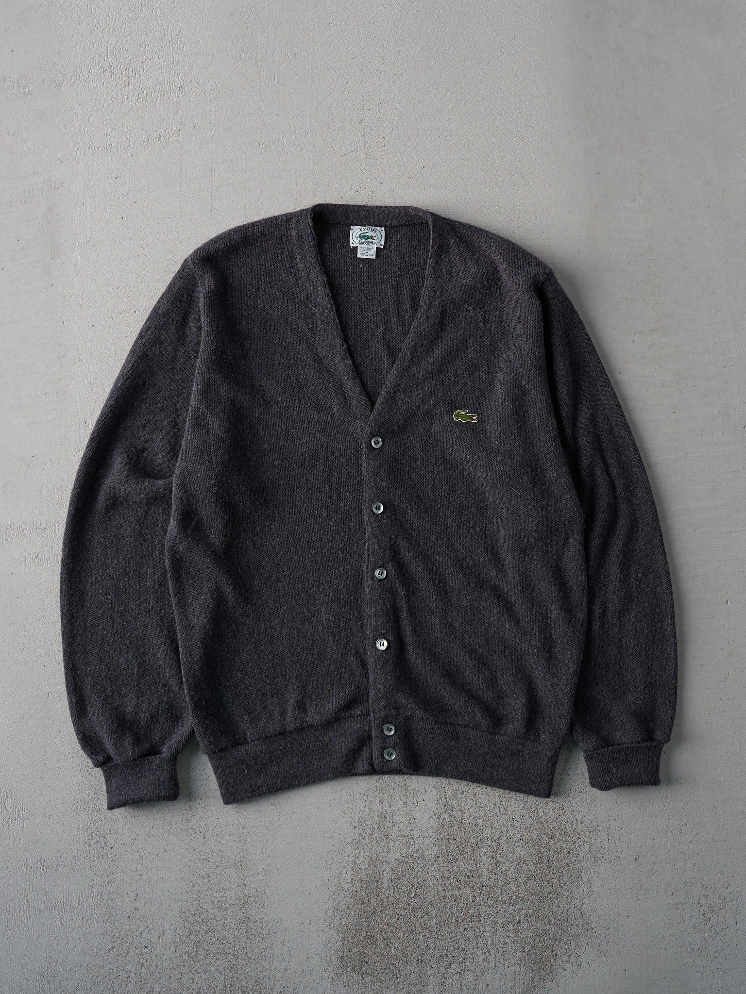 Vintage 80s Charcoal Grey Izod/ Lacoste Knit Cardigan (L)