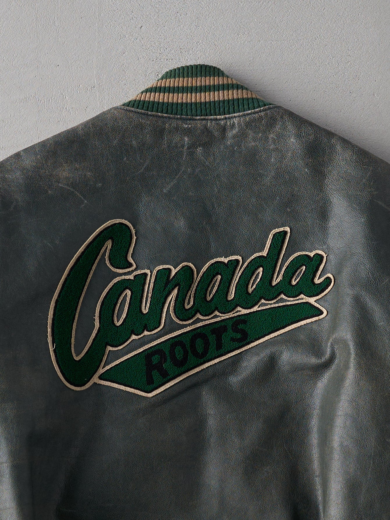 Vintage 90s Green and Brown Roots Leather Varsity Jacket (S/M)