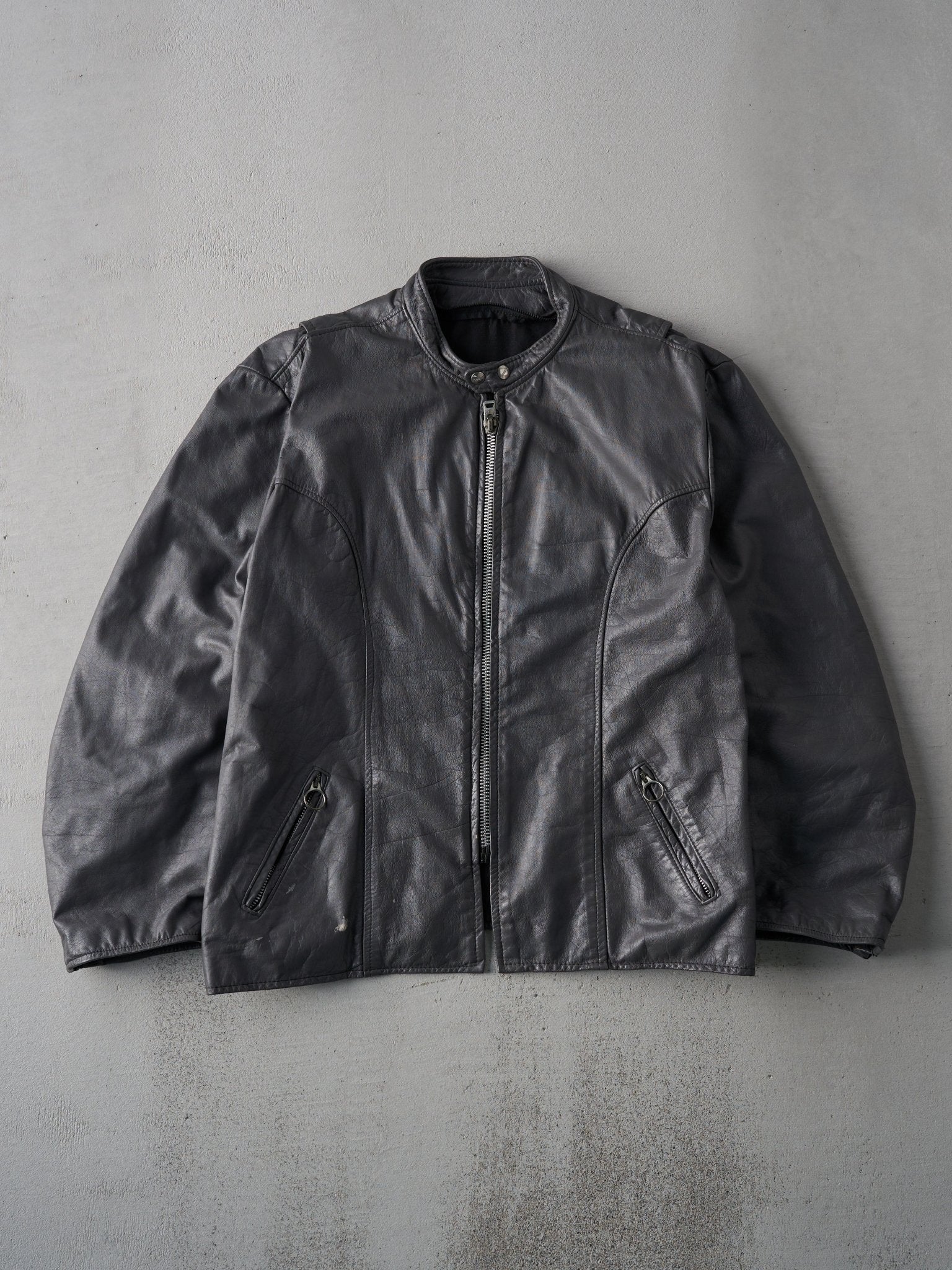Vintage 90s Grey Brookes Leather Sportswear Biker Jacket (L/XL)