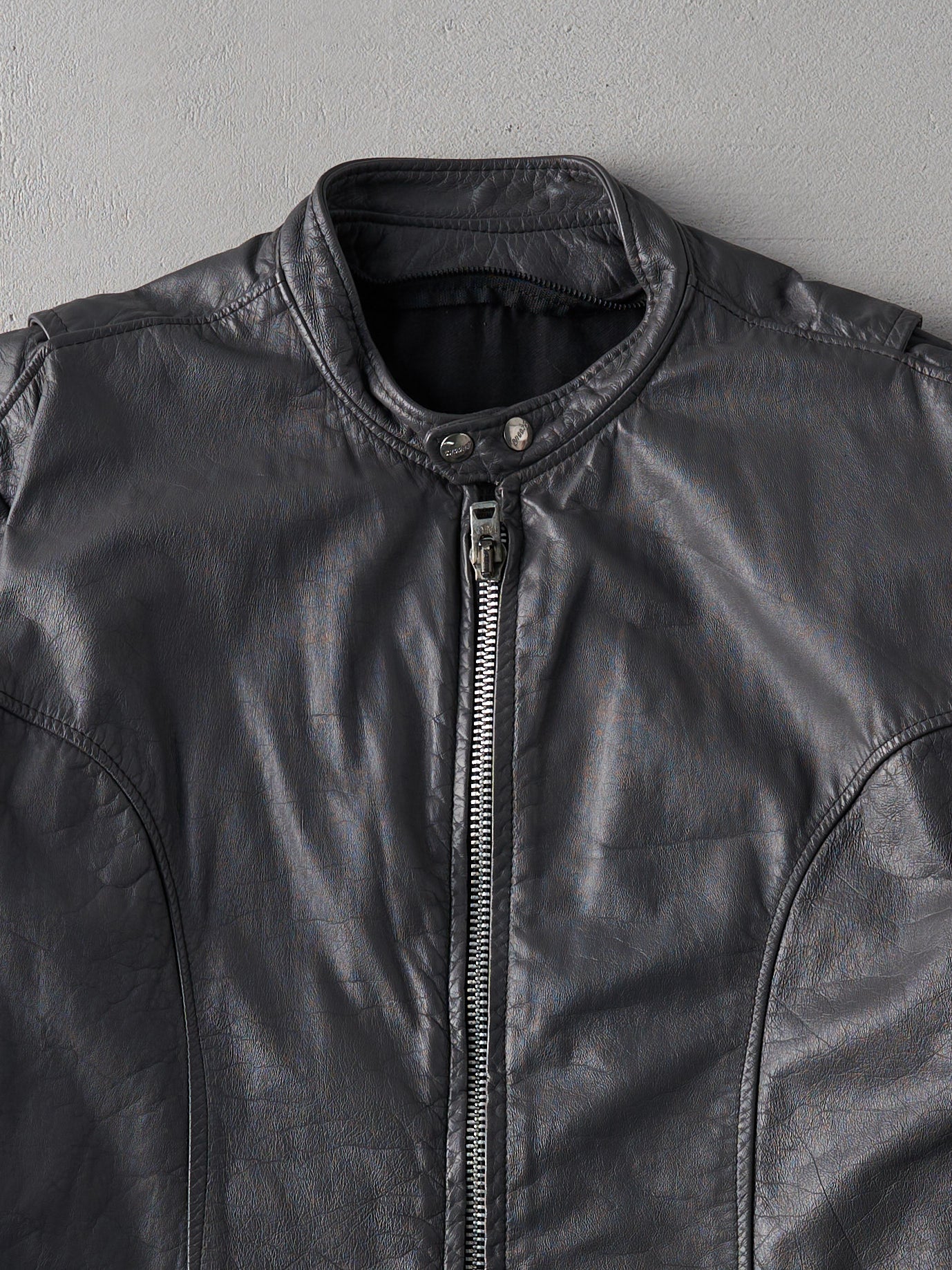 Vintage 90s Grey Brookes Leather Sportswear Biker Jacket (L/XL)