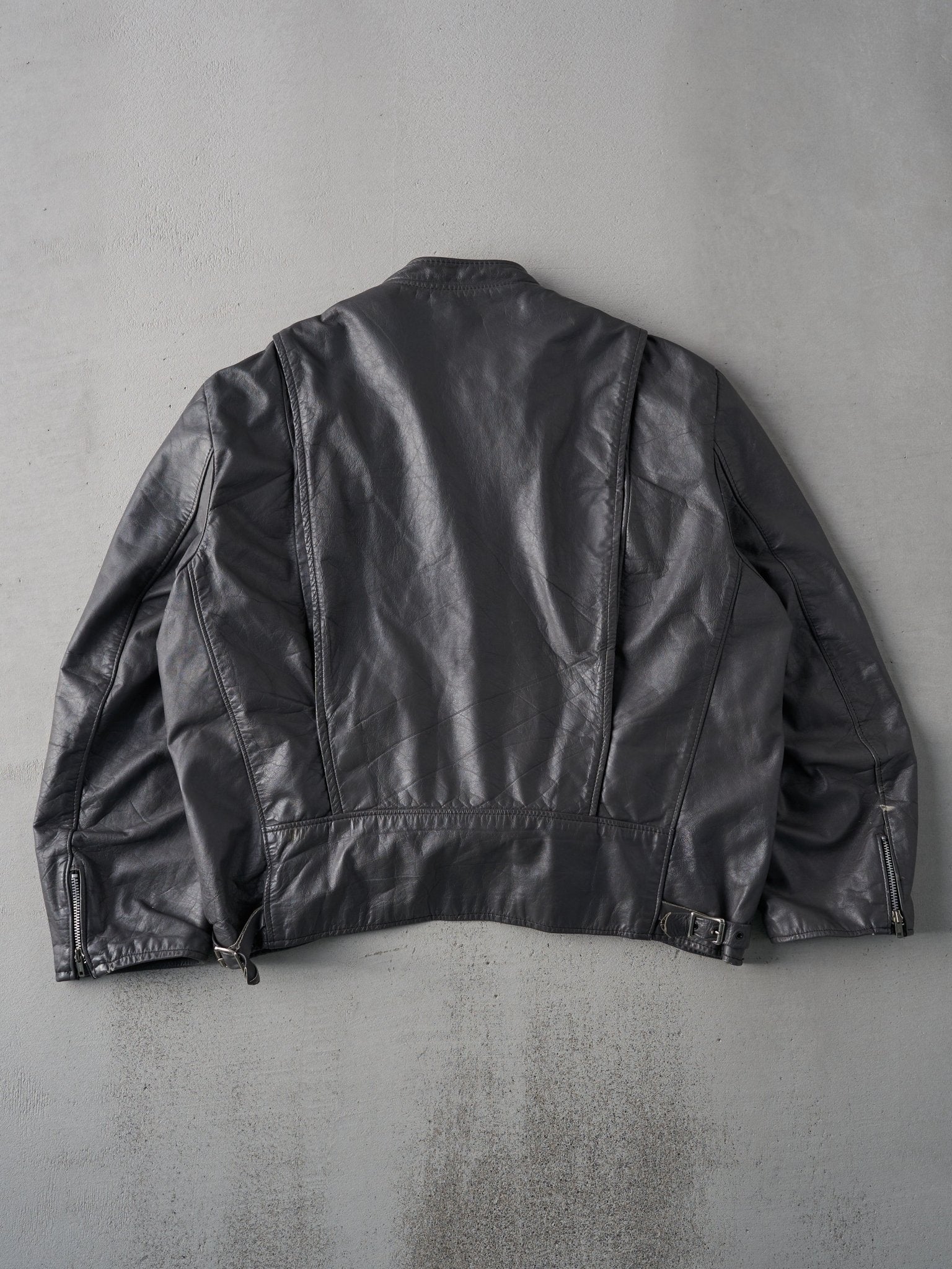 Vintage 90s Grey Brookes Leather Sportswear Biker Jacket (L/XL)