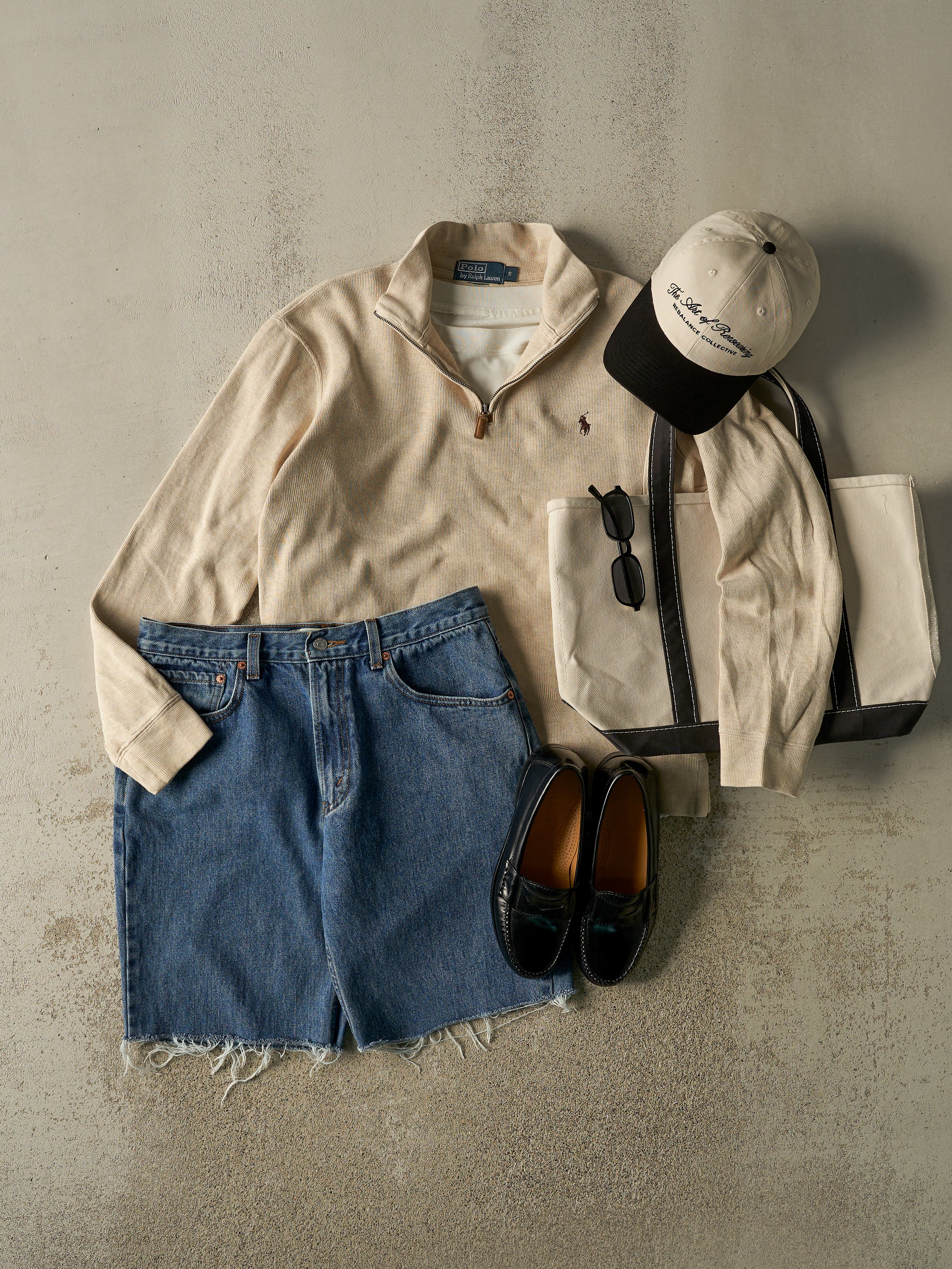 Vintage 90s Beige Polo Quarter Zip Knit (S/M)
