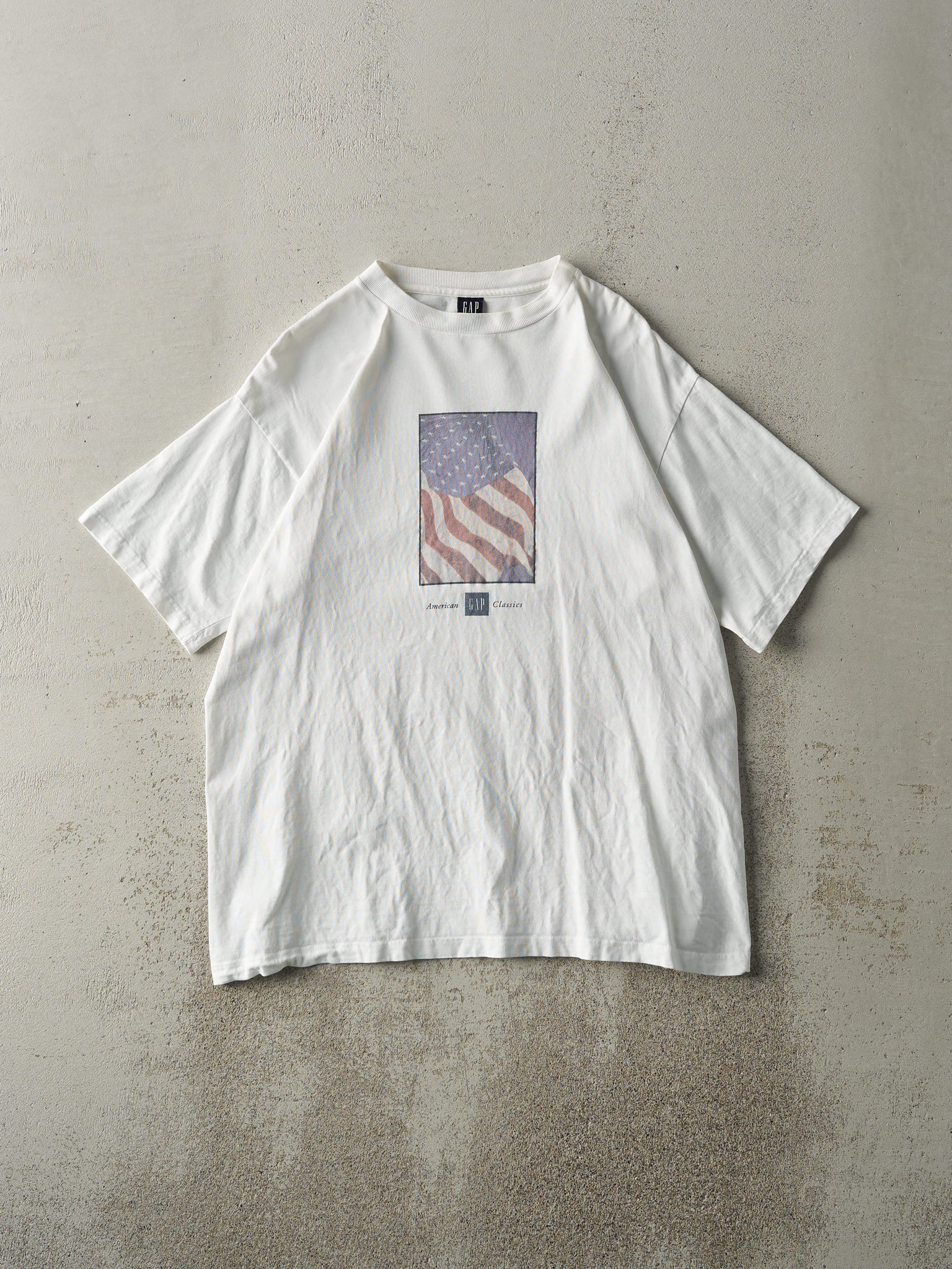 Vintage 90s White Gap US Flag Tee (M)