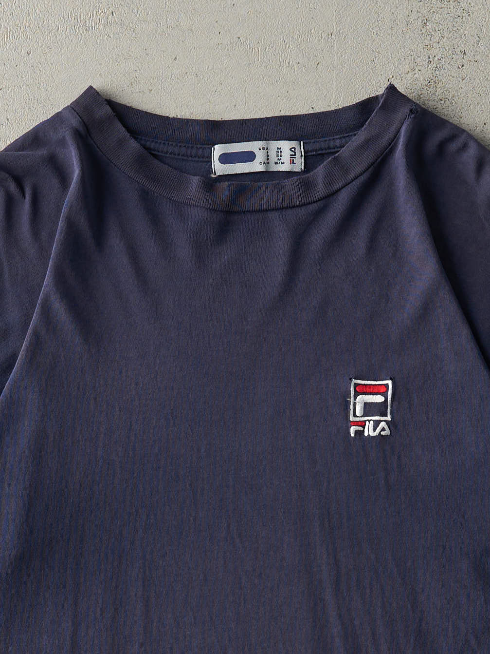 Vintage 90s Navy Blue Fila Embroidered Logo Tee (M)