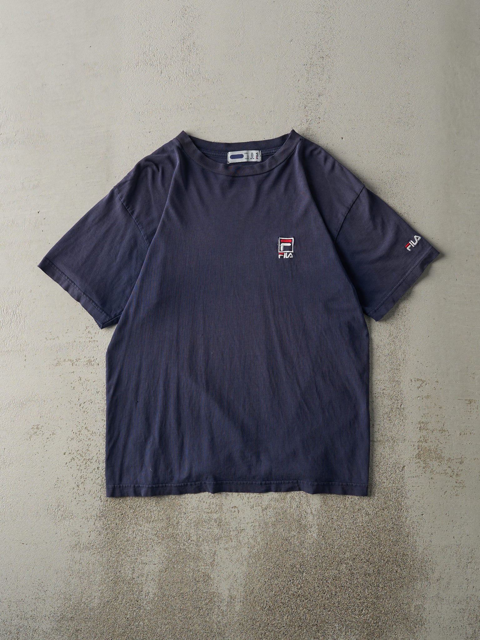 Vintage 90s Navy Blue Fila Embroidered Logo Tee (M)