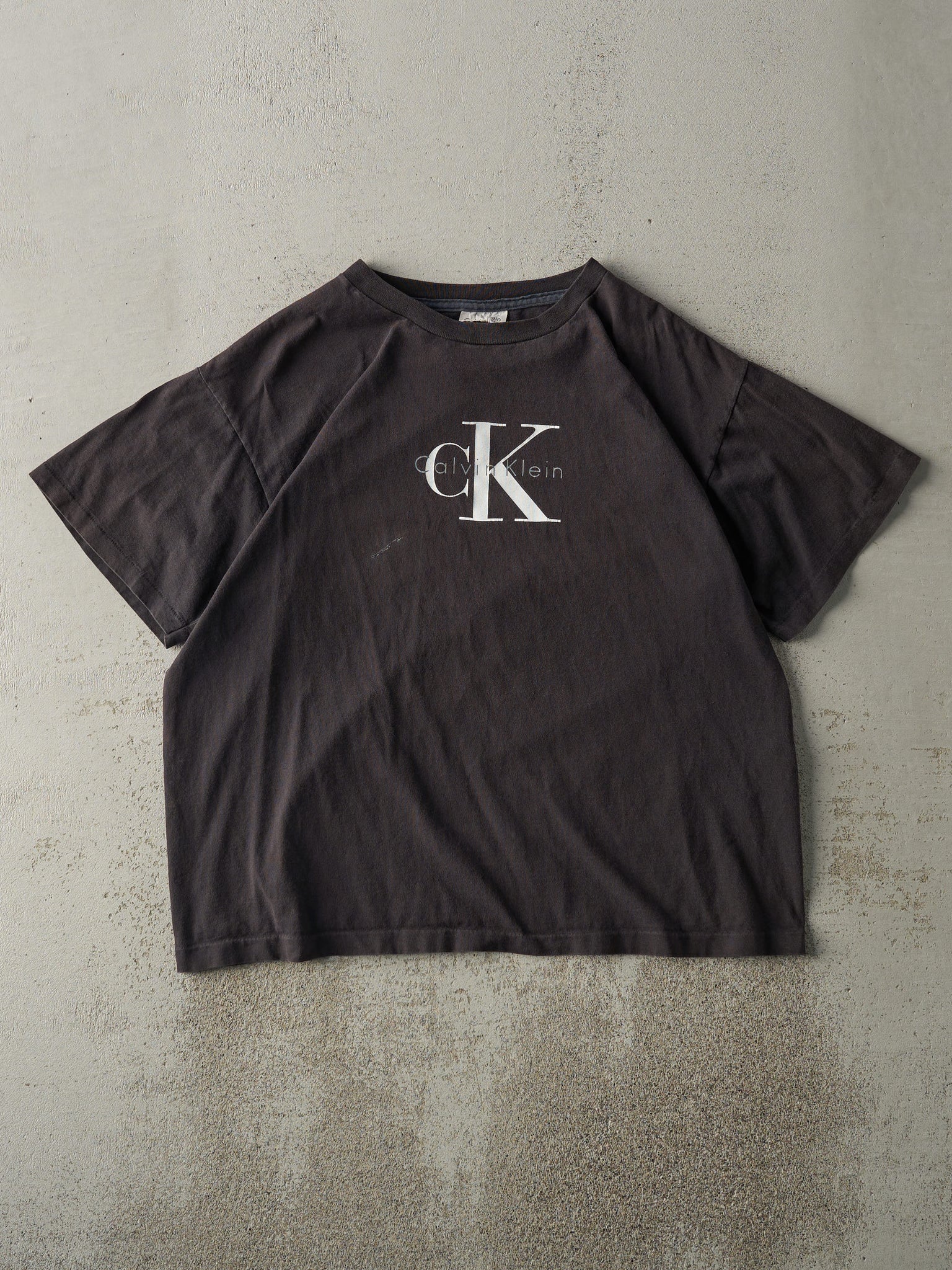 Vintage 90s Faded Black Calvin Klein Single Stitch Tee (L)