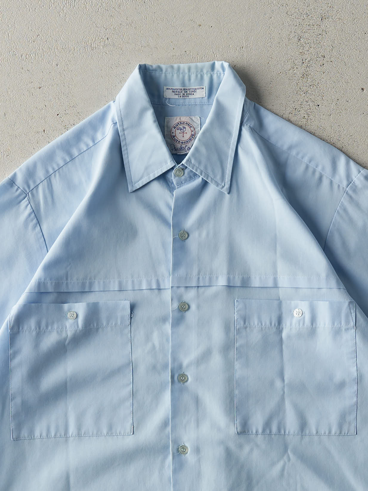 Vintage 80s Baby Blue Button Up Pocket Tee (M)