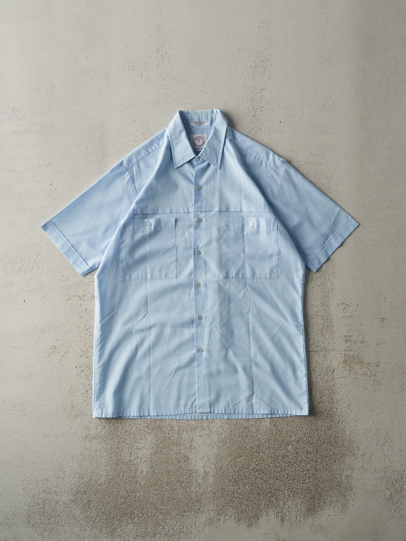 Vintage 80s Baby Blue Button Up Pocket Tee (M)