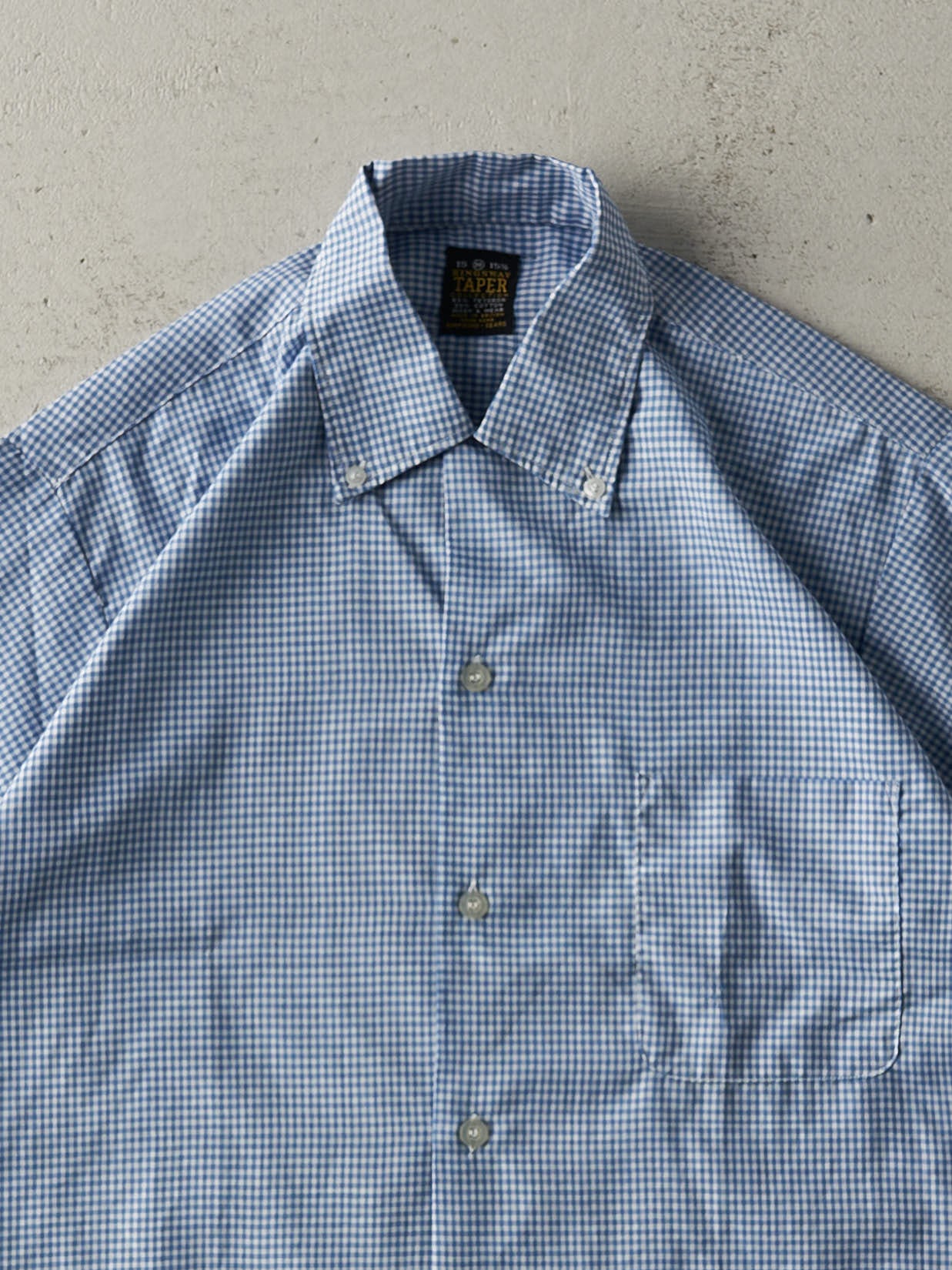 Vintage 60s Blue Gingham Button Up Pocket Tee (M)