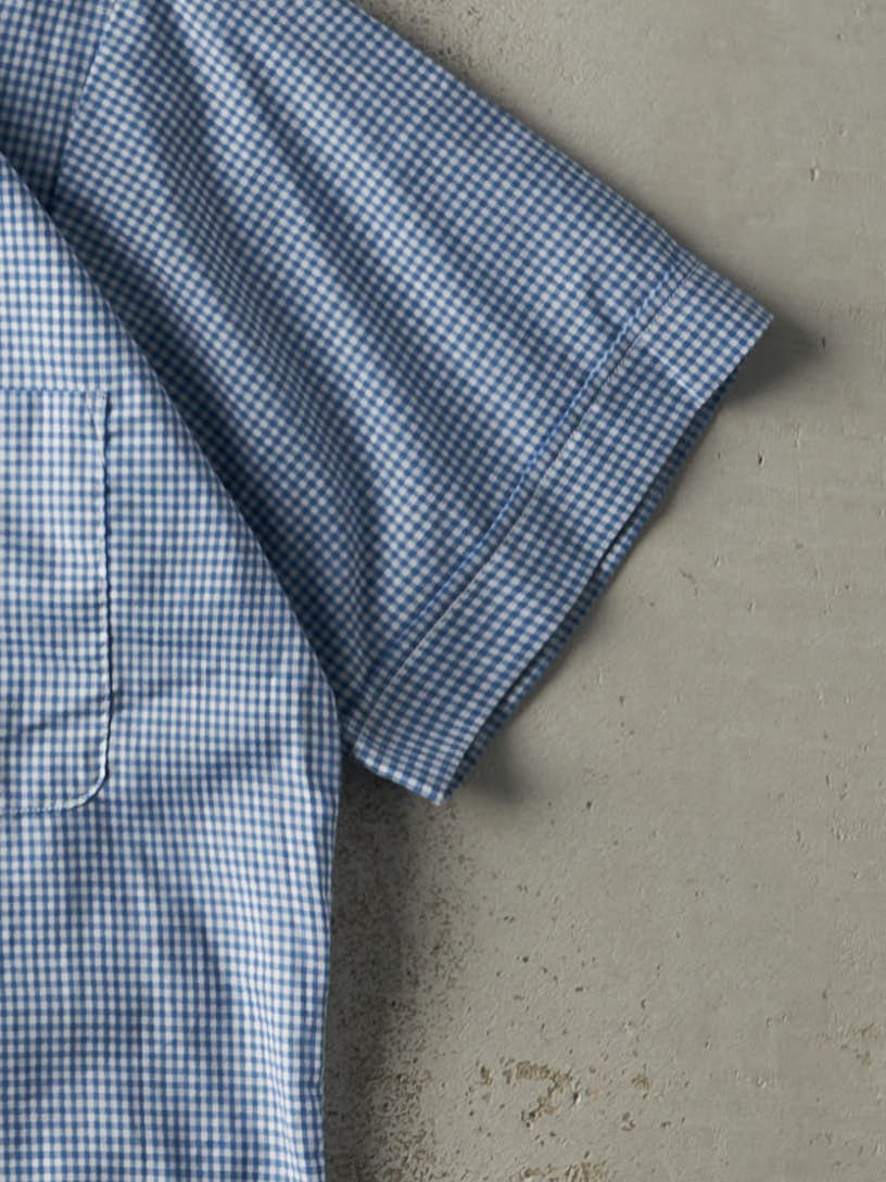 Vintage 60s Blue Gingham Button Up Pocket Tee (M)