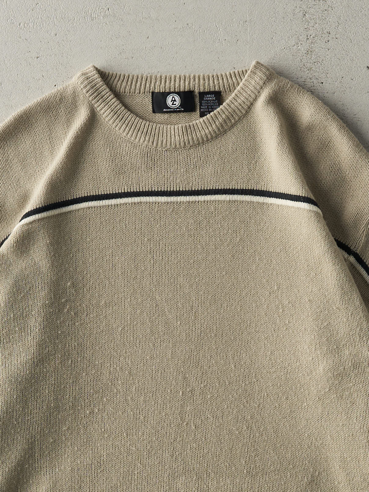 Vintage 90s Beige Striped Knit Sweatshirt (M/L)