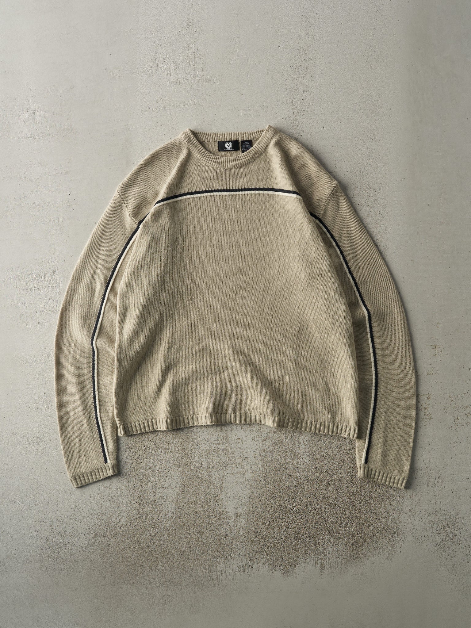 Vintage 90s Beige Striped Knit Sweatshirt (M/L)