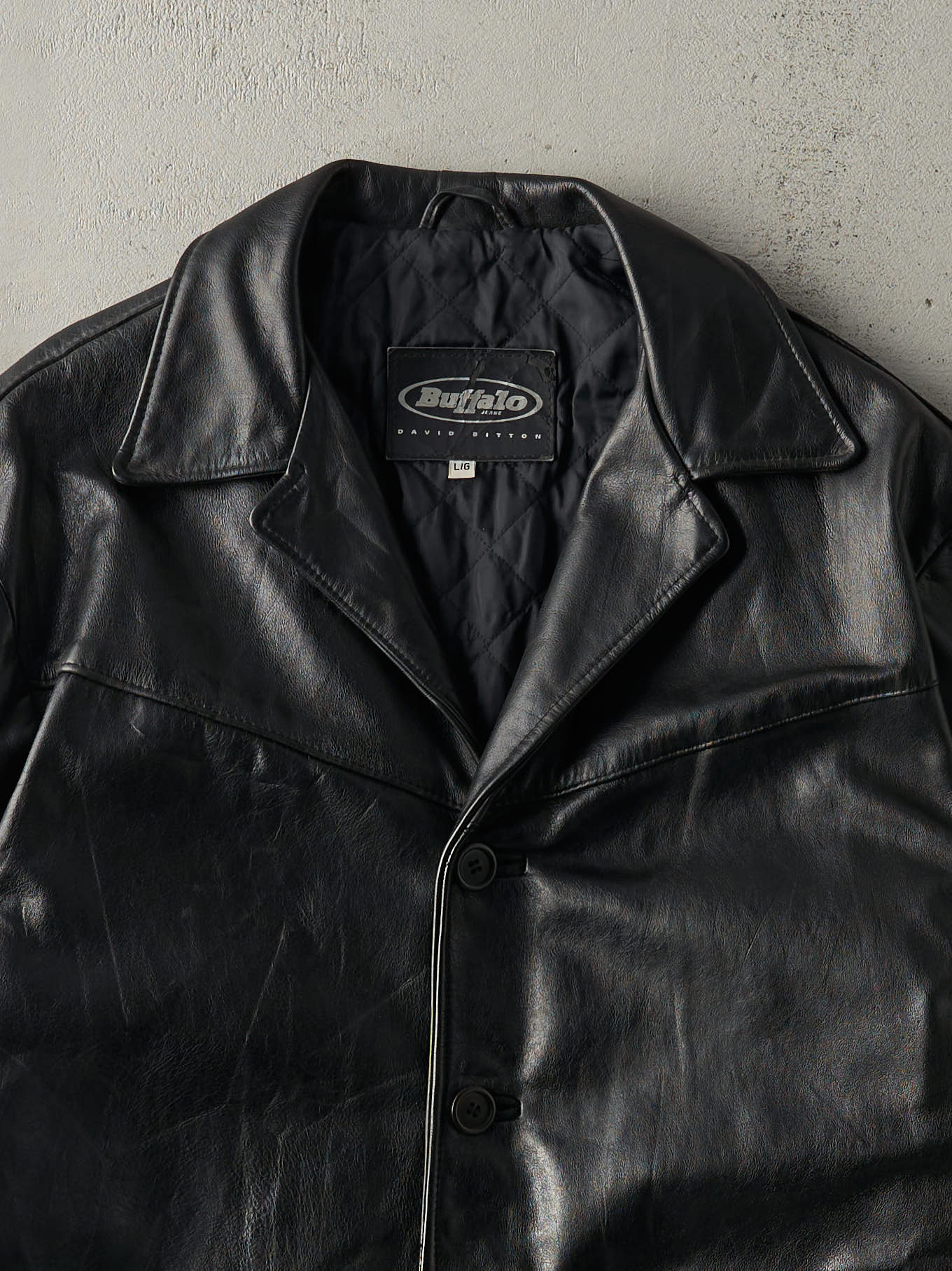 Vintage 90s Black Buffalo Jeans Leather Trench Coat (XL)