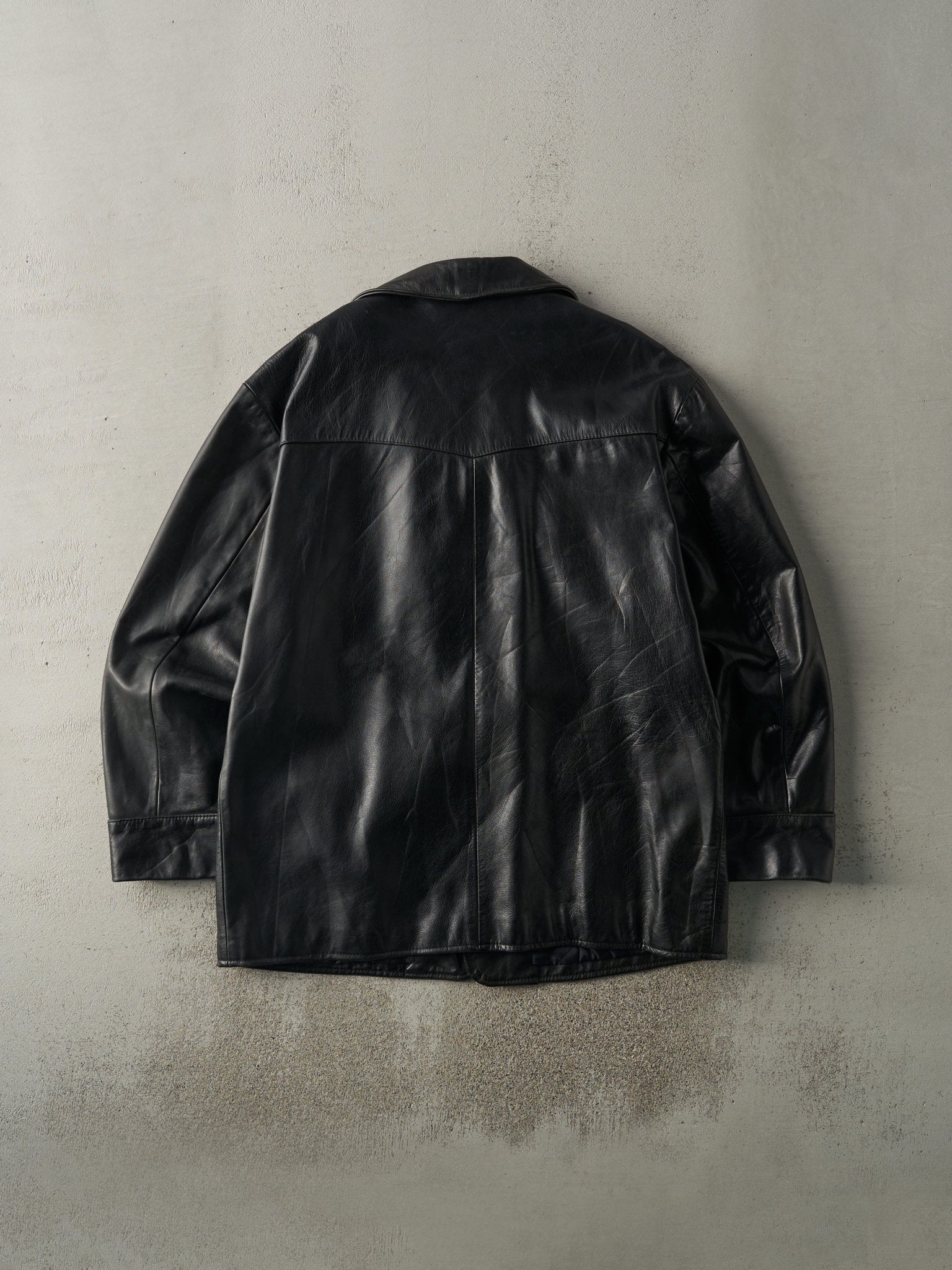 Vintage 90s Black Buffalo Jeans Leather Trench Coat (XL)