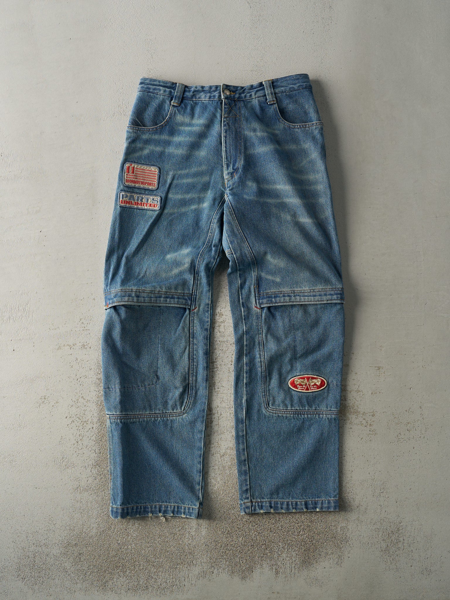 Vintage Y2K Mid Wash Motorcycle Riding Jeans (36x33)