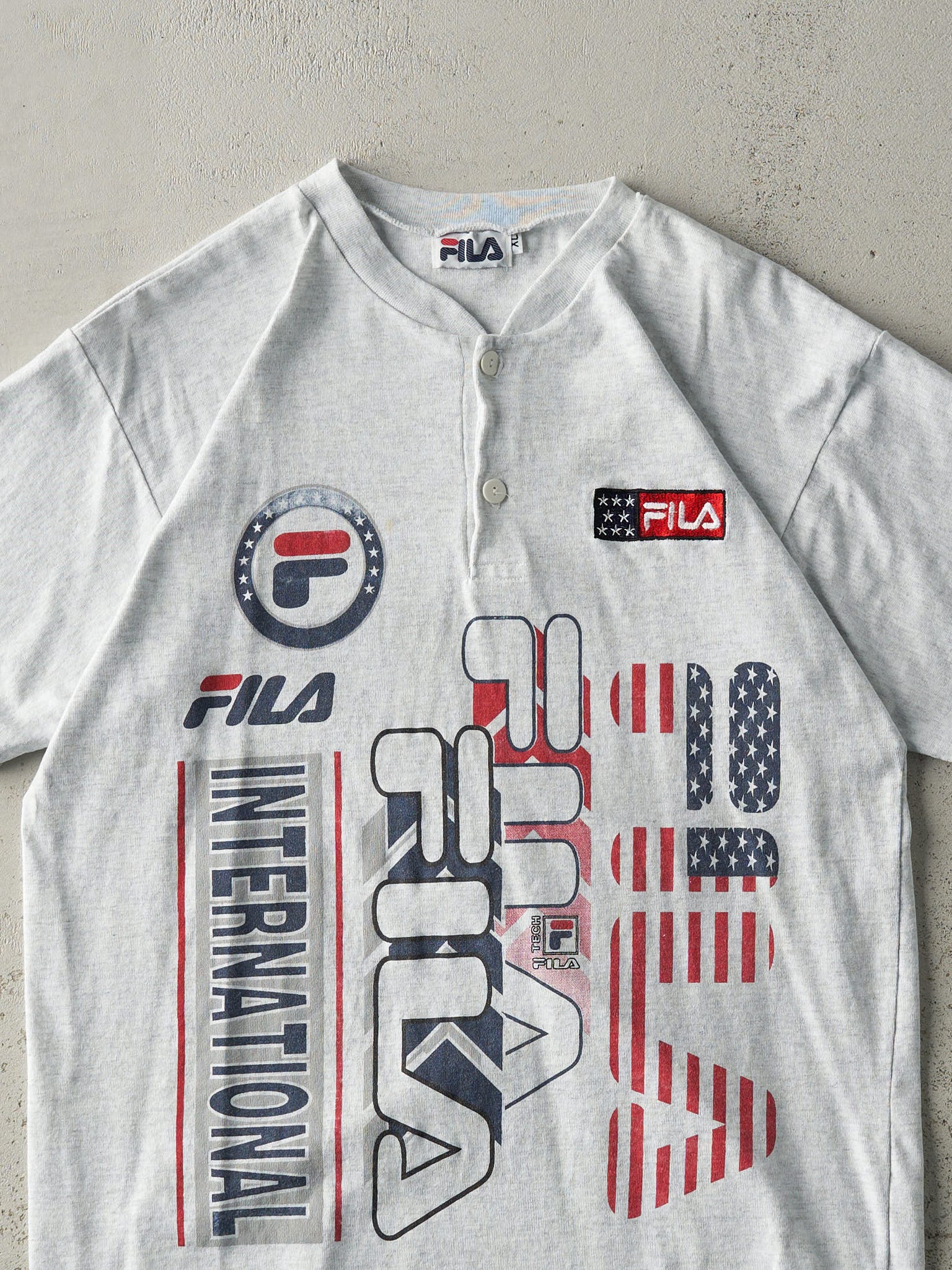 Vintage Y2K Heather Grey Fila Quarter Button Tee (M)