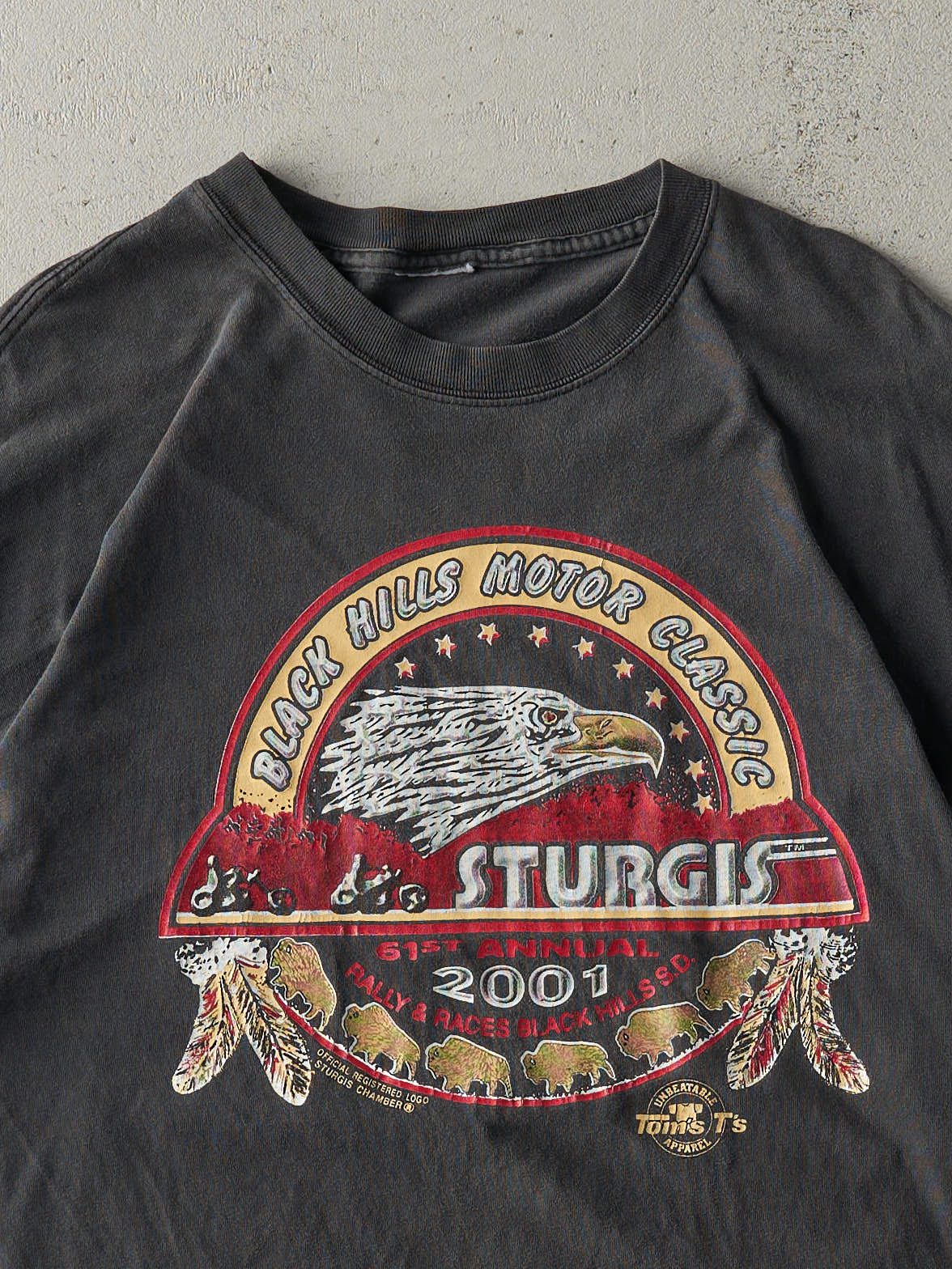 Vintage 01' Faded Black Sturgis Black Hills Rally Tee (L)