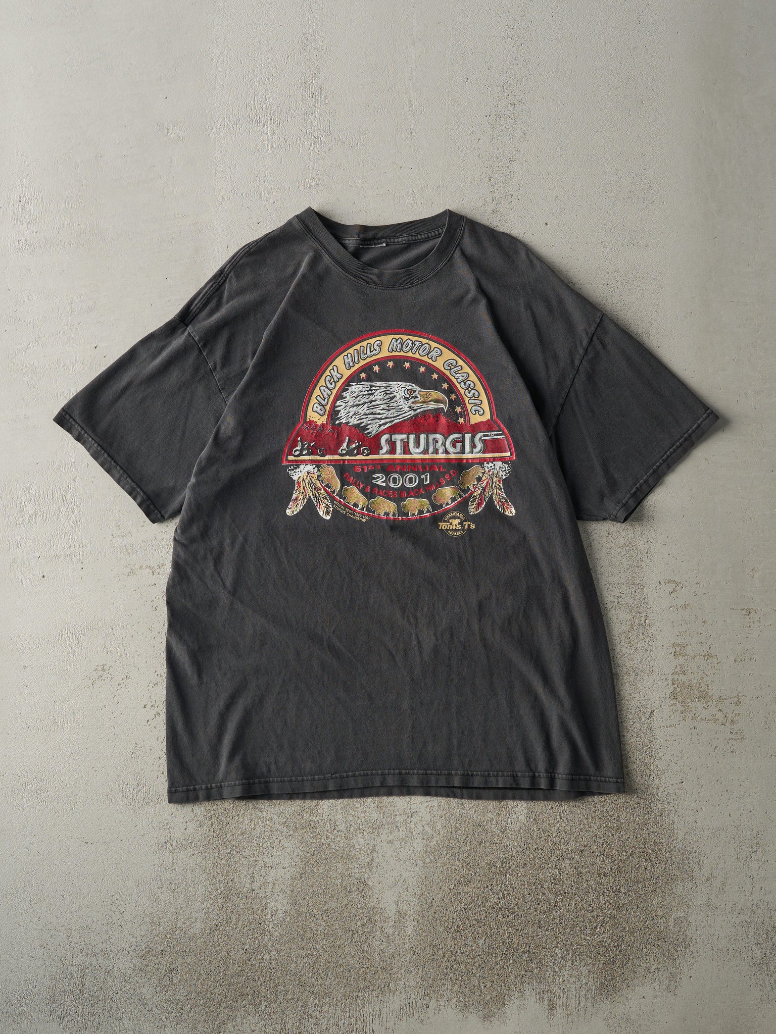 Vintage 01' Faded Black Sturgis Black Hills Rally Tee (L)