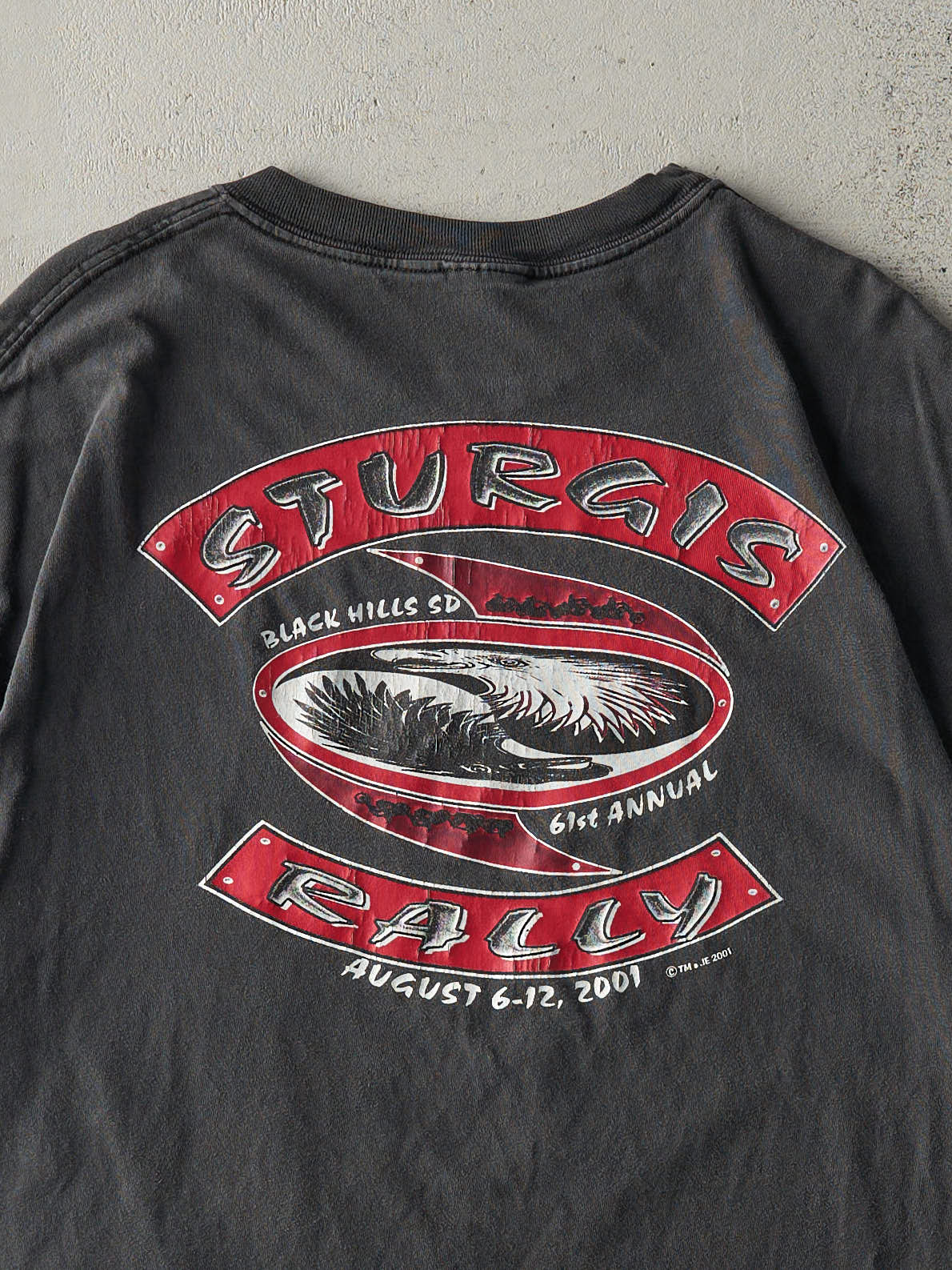 Vintage 01' Faded Black Sturgis Black Hills Rally Tee (L)