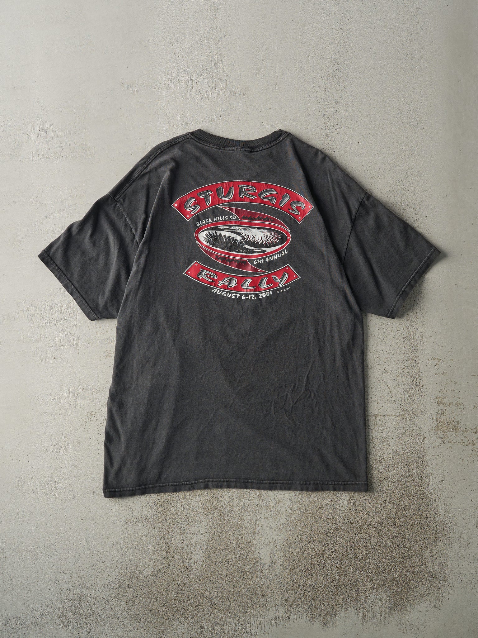 Vintage 01' Faded Black Sturgis Black Hills Rally Tee (L)