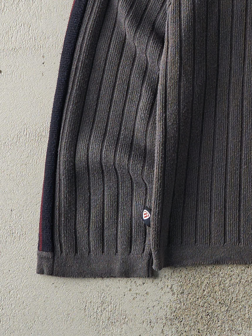 Vintage Y2K Grey & Navy Striped Thermal Long Sleeve (L)