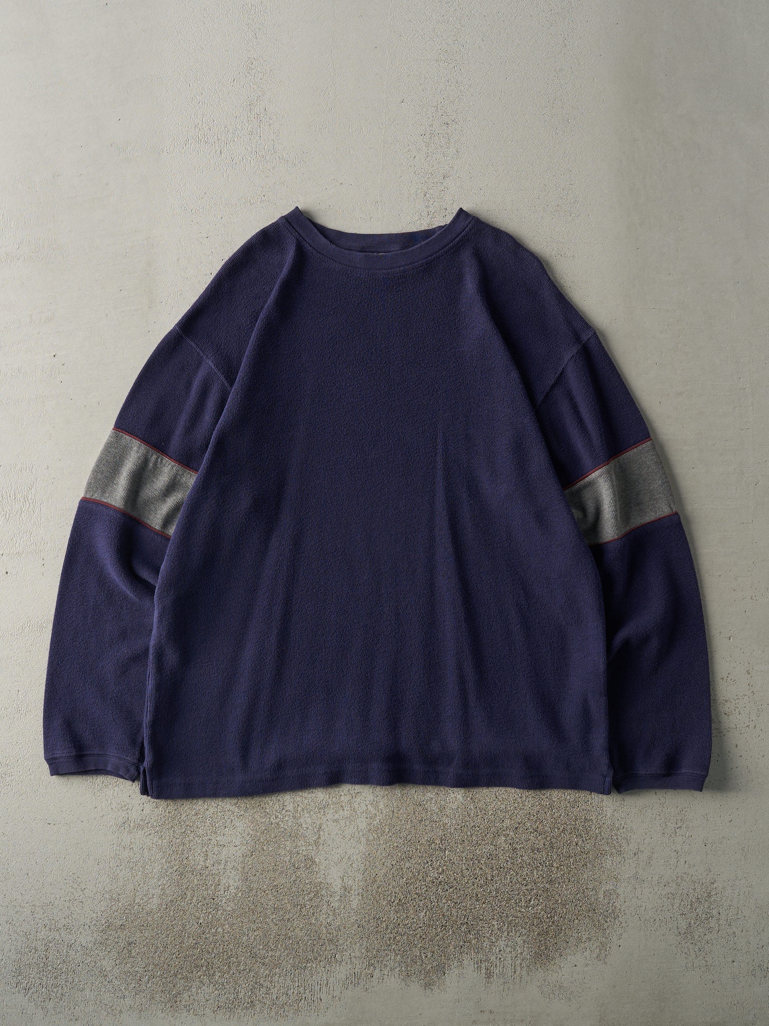 Vintage Y2K Navy Blue & Grey Thermal Long Sleeve (XL)