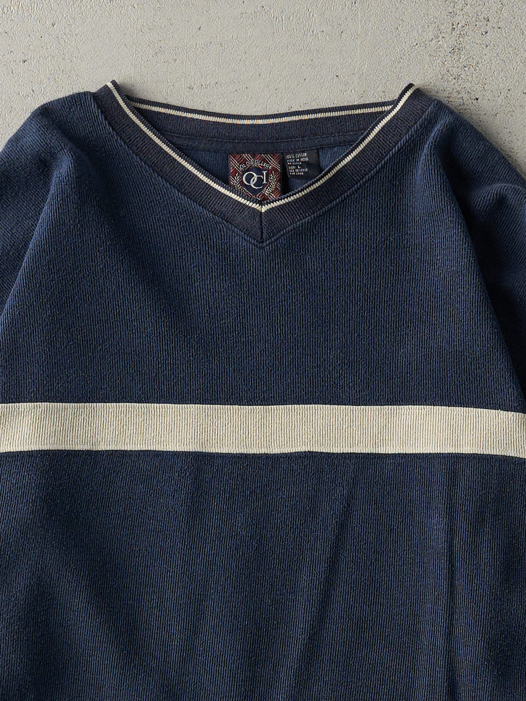 Vintage Y2K Navy Blue & Beige Thermal Long Sleeve (L)