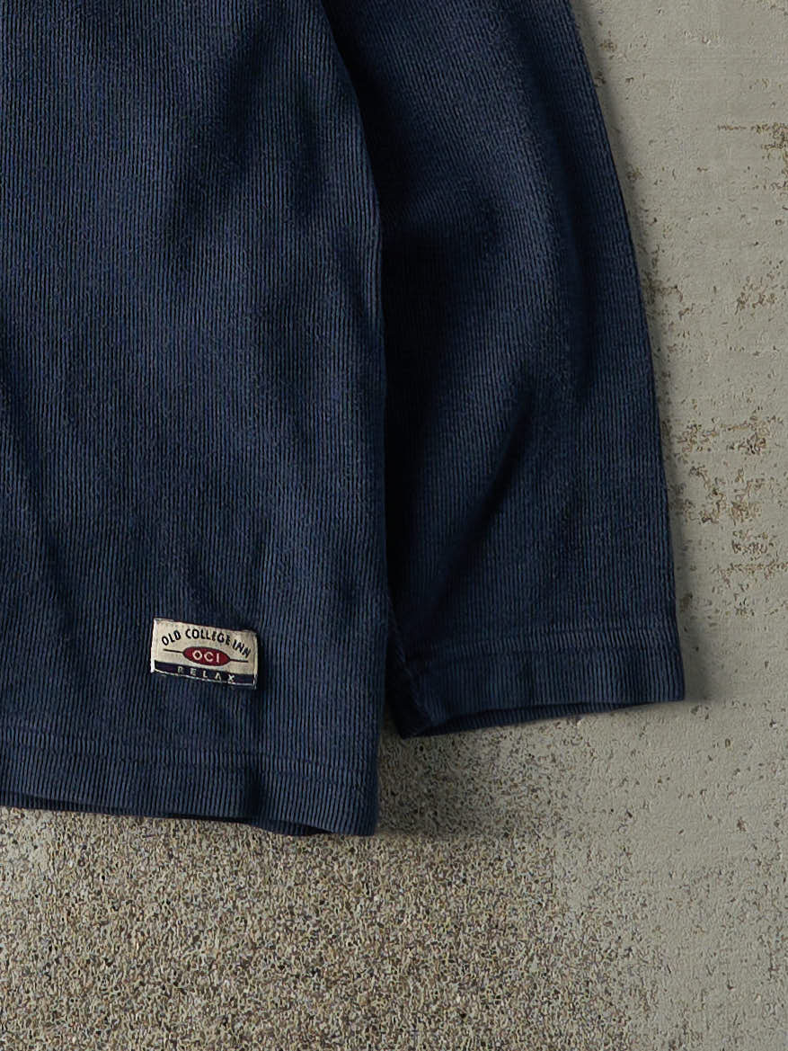 Vintage Y2K Navy Blue & Beige Thermal Long Sleeve (L)