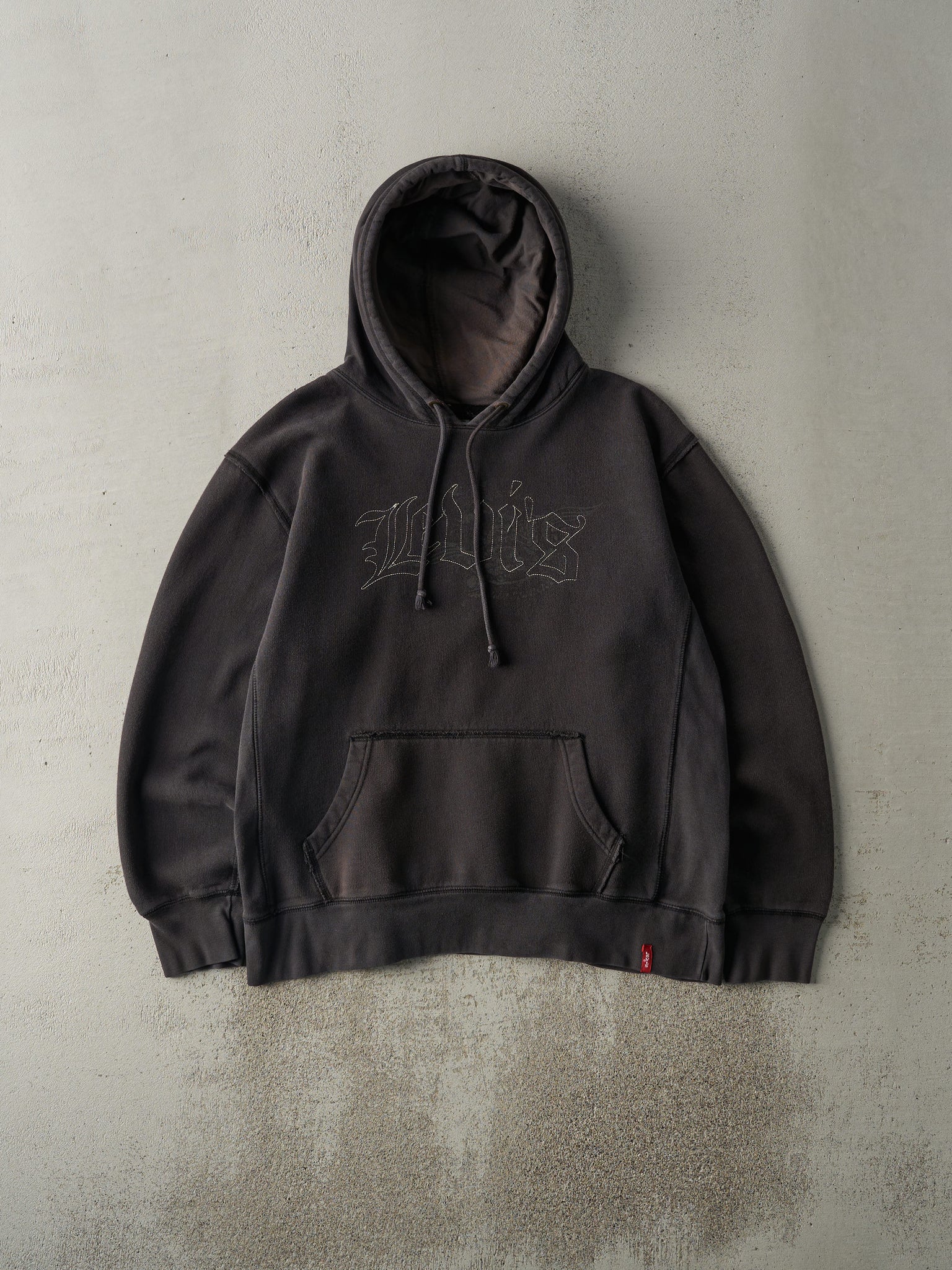 Vintage Y2K Faded Black Levi's Embroidered Hoodie (L)