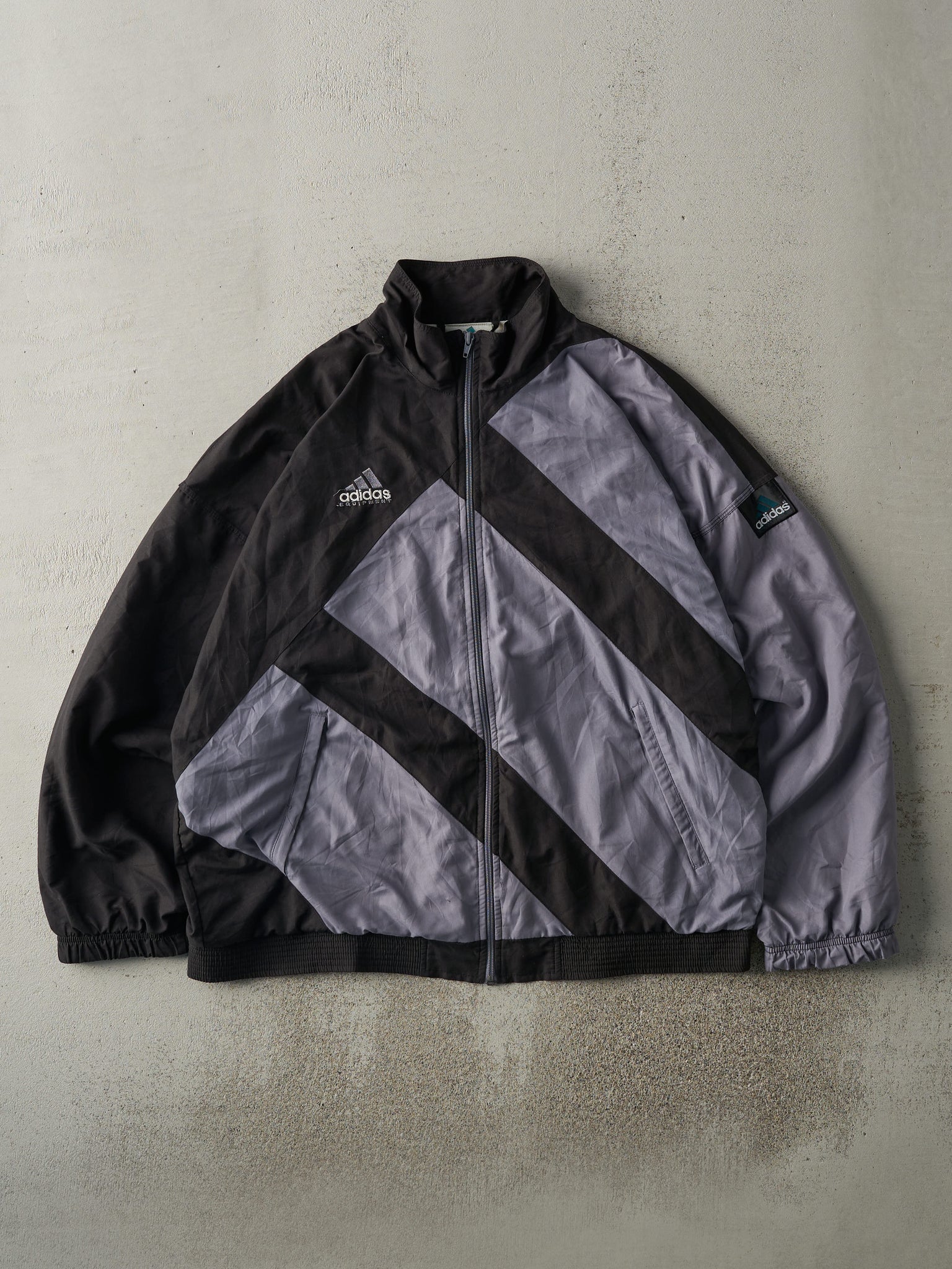 Vintage Y2K Black & Grey Embroidered Adidas Equipment Track Jacket (XL)