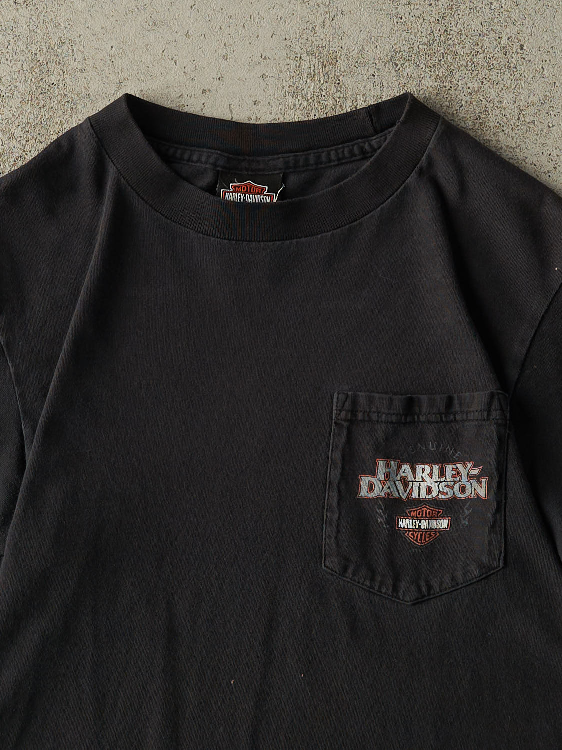 Vintage Y2K Faded Black Quebec Harley Davidson Pocket Tee (XS/S)