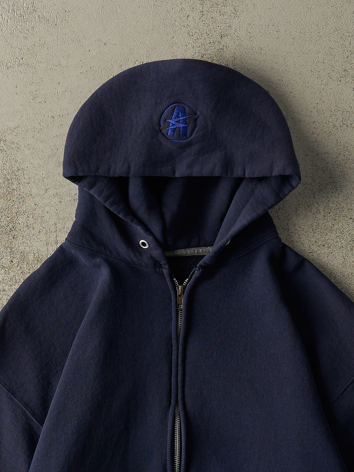Vintage 90s Navy Blue Russell Athletic Embroidered Zip Up Hoodie (L/XL)