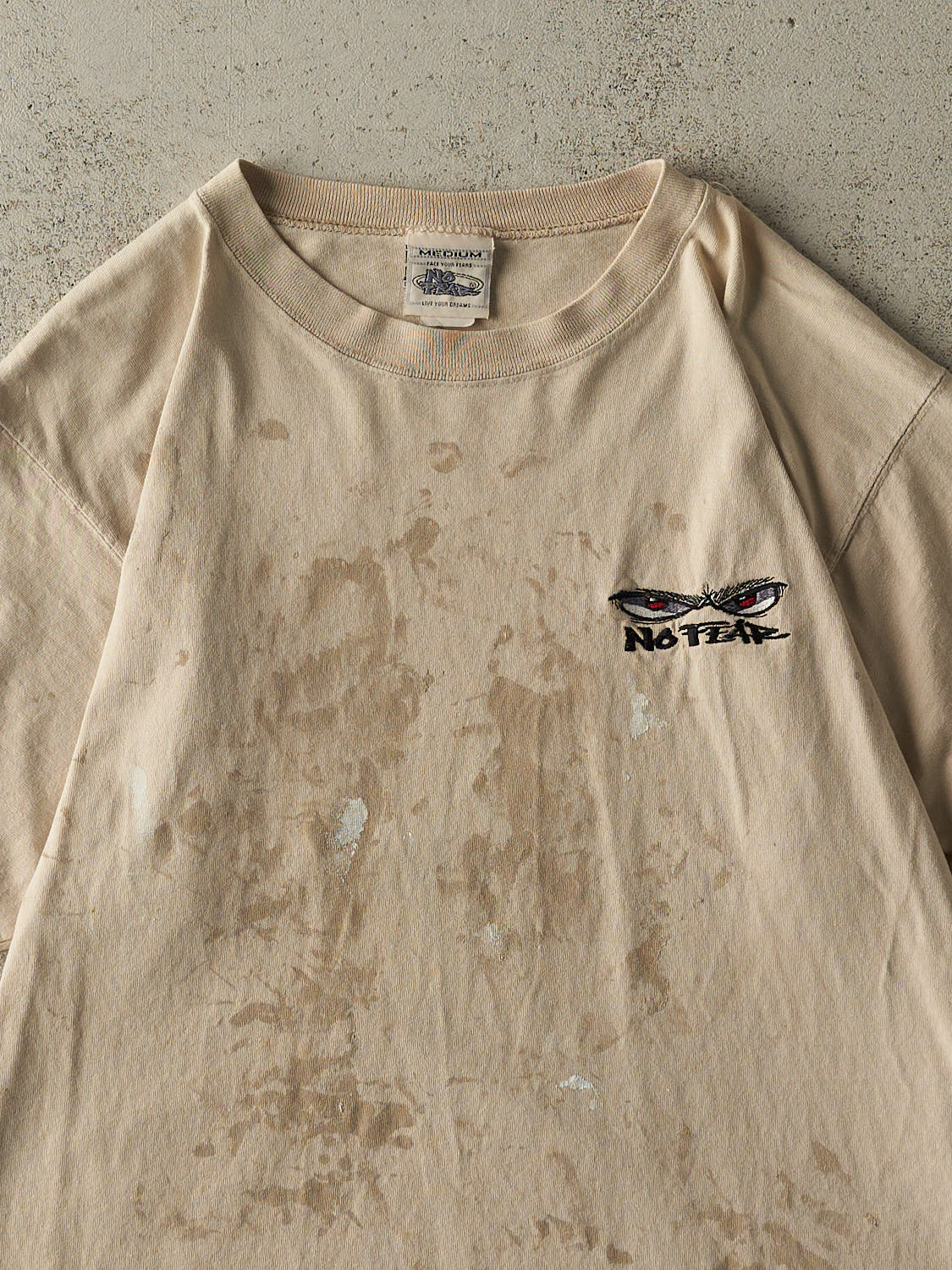 Vintage Y2K Beige No Fear Embroidered Tee (M/L)