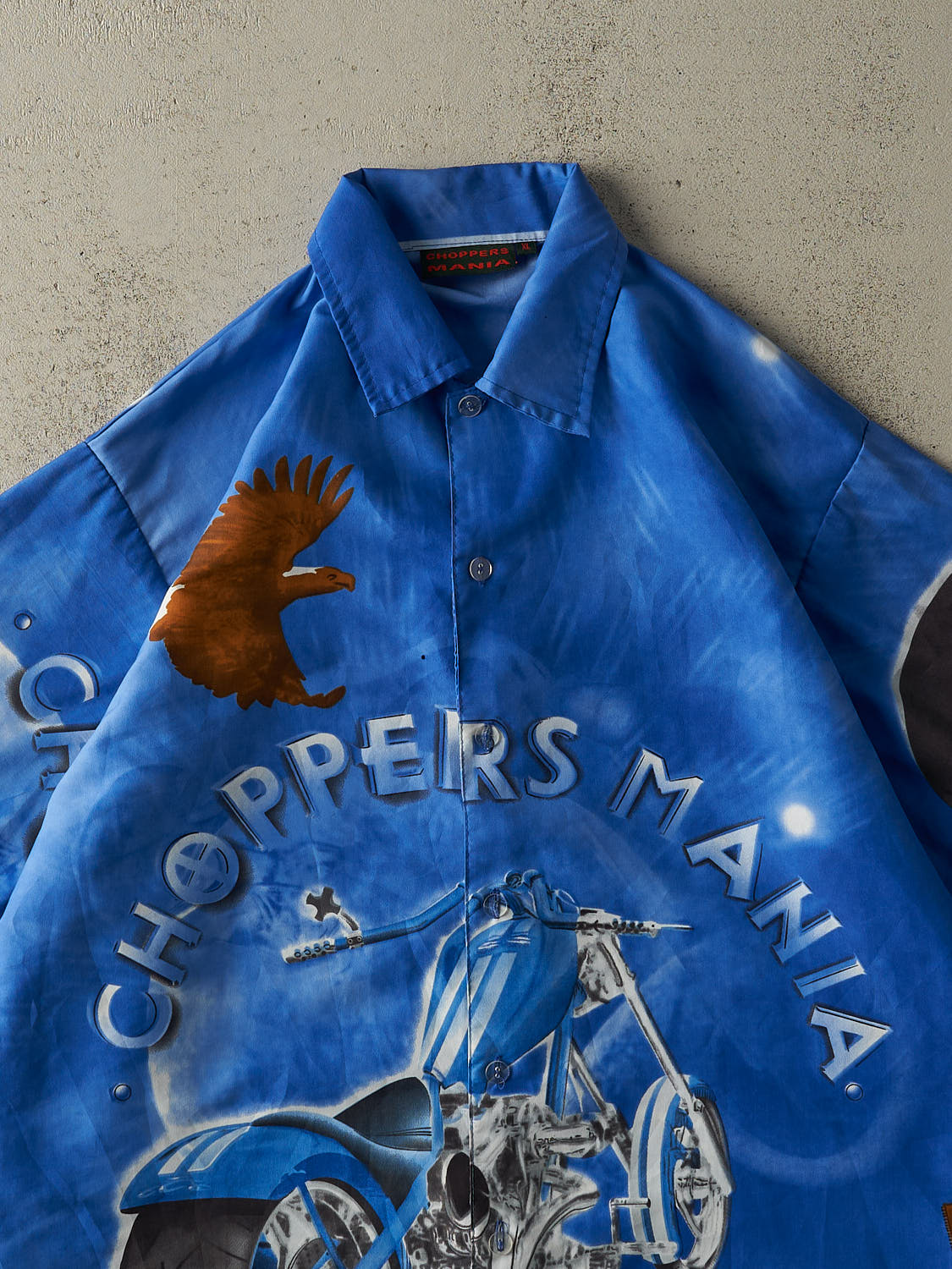 Vintage Y2K Blue Choppers Mania Button Up Tee (XXL)