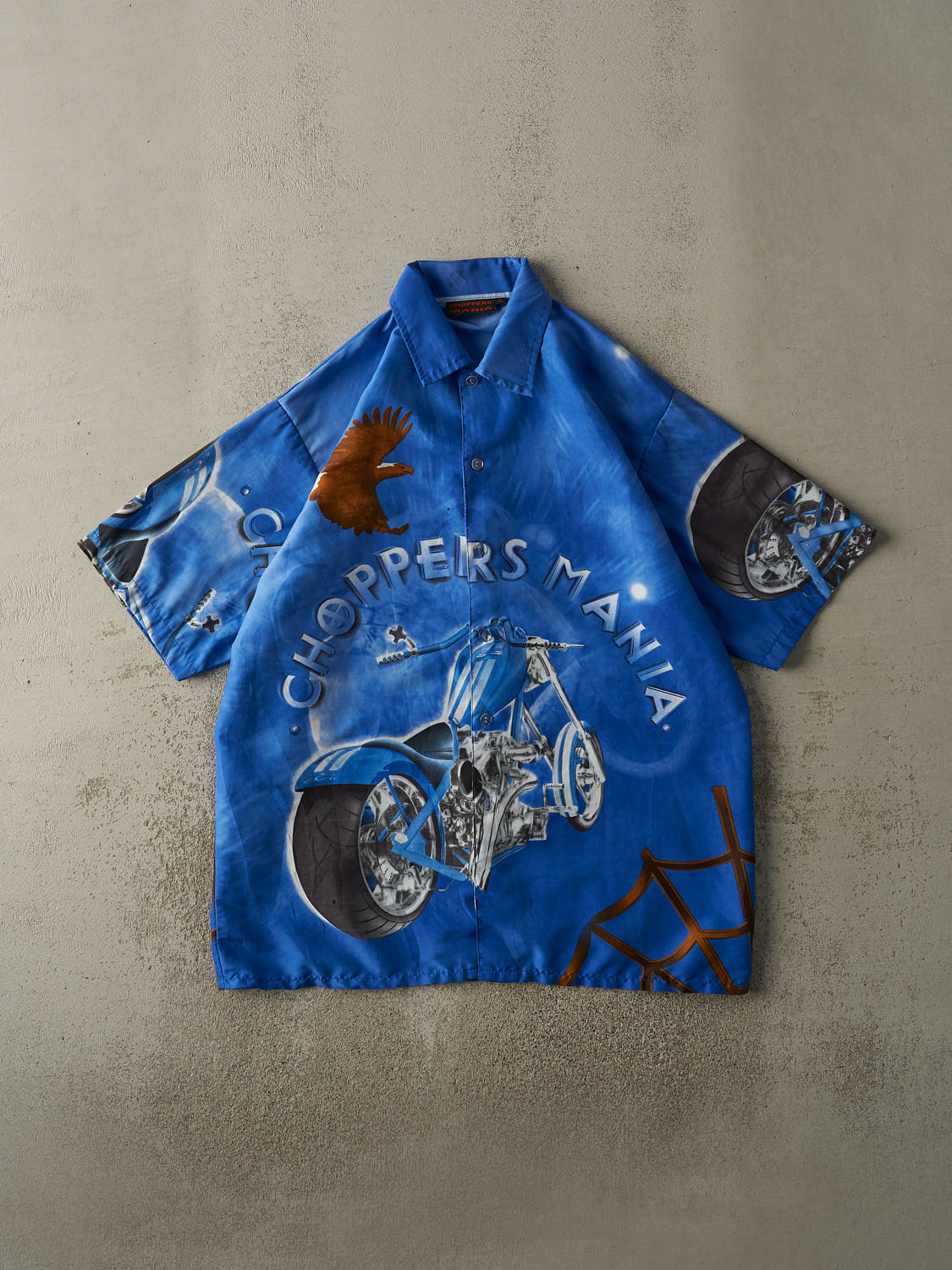 Vintage Y2K Blue Choppers Mania Button Up Tee (XXL)