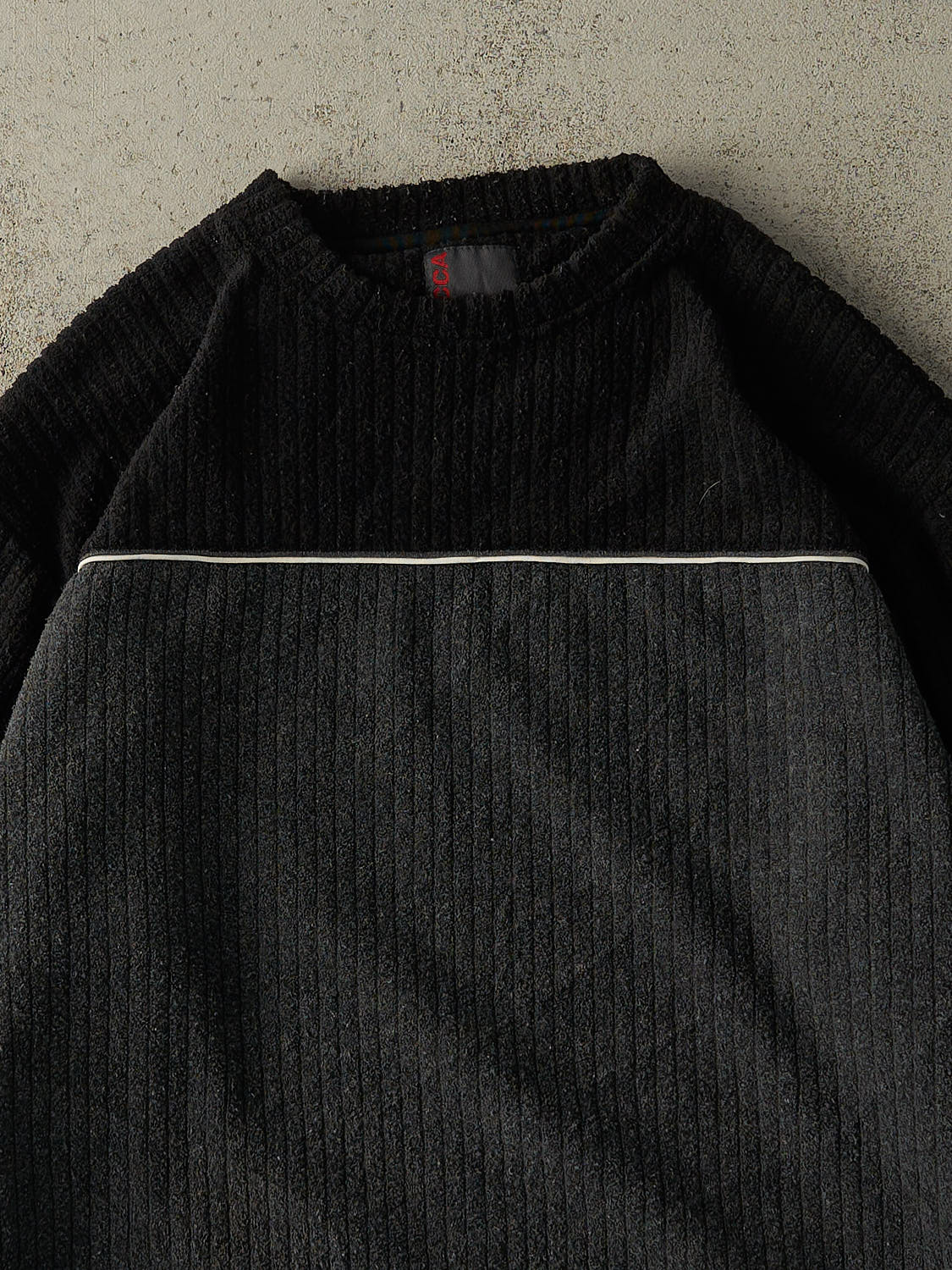 Vintage Y2K Black & Grey Striped Textured Long Sleeve (XL/XXL