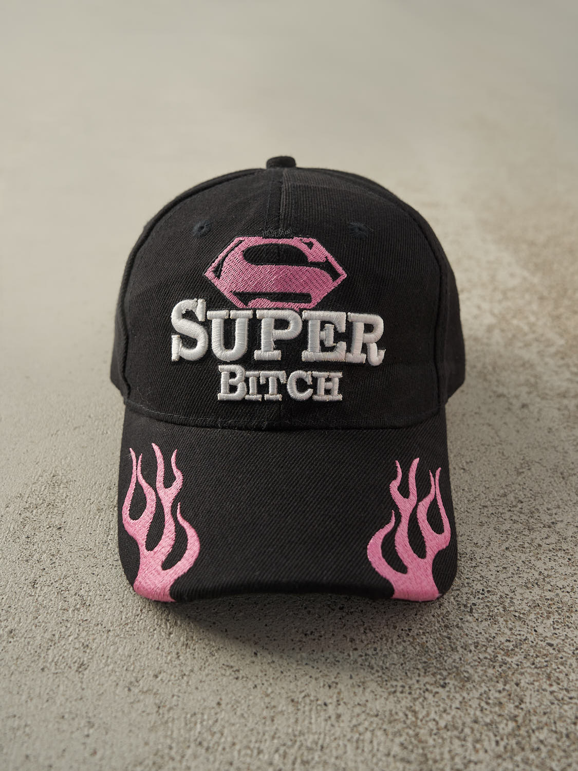 Vintage Y2K Black & Pink Super Bitch Velcro Hat