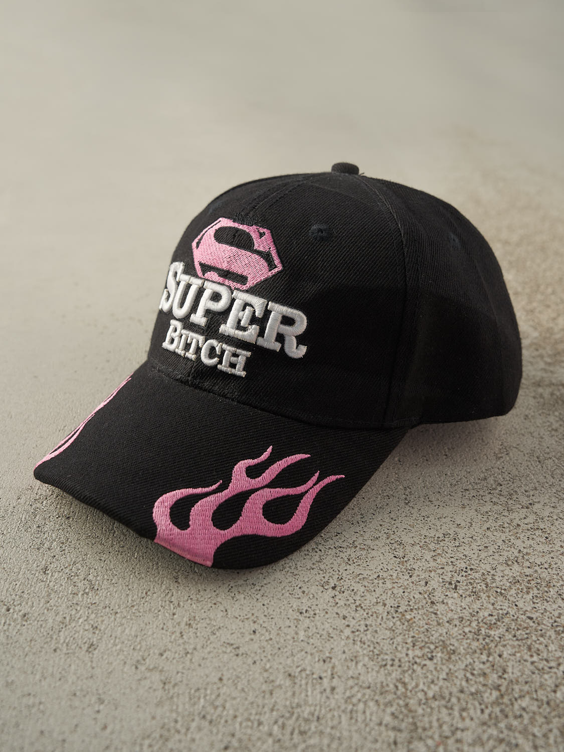 Vintage Y2K Black & Pink Super Bitch Velcro Hat