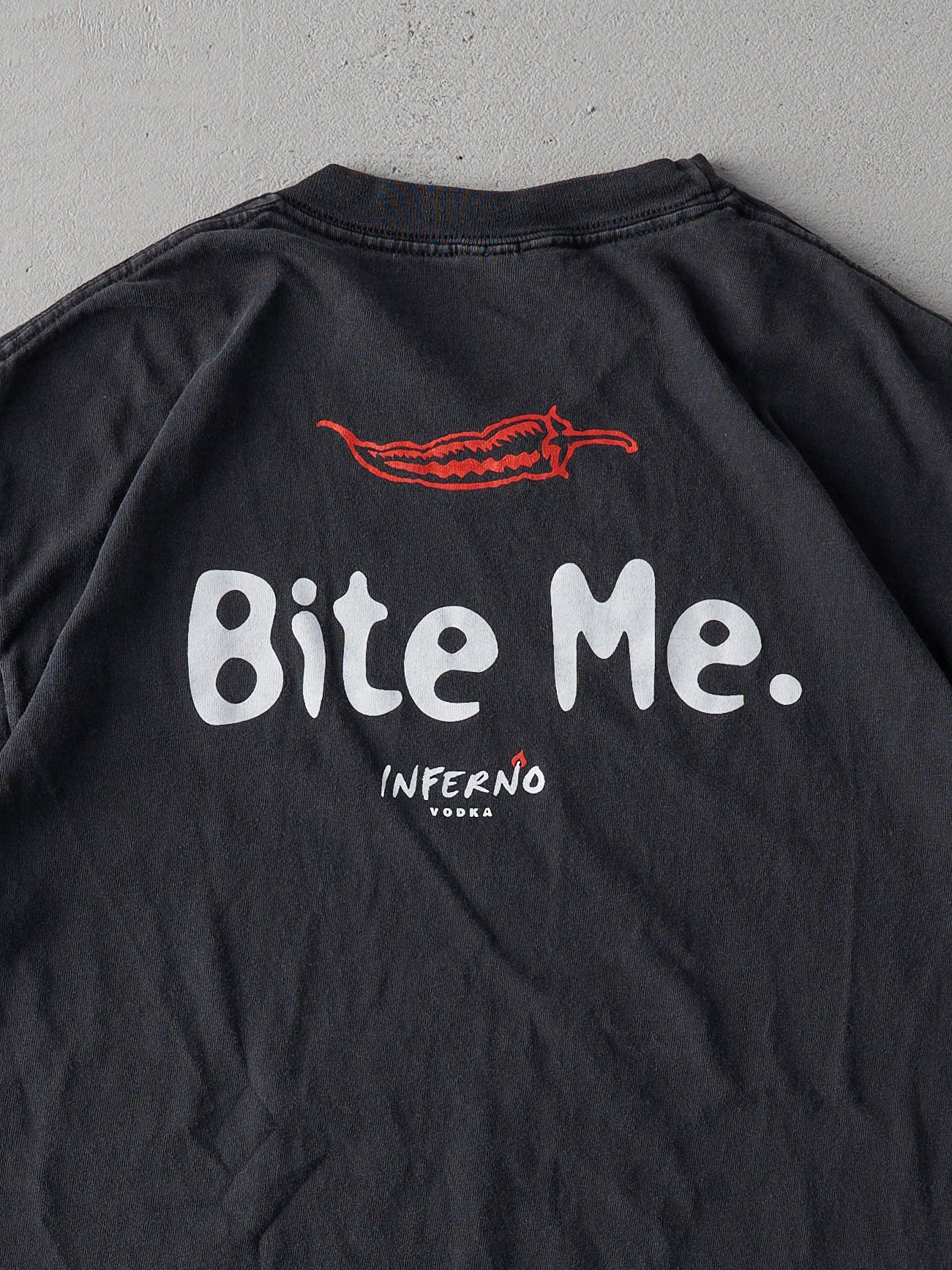 Vintage 90s Faded Black Inferno Vodka "Bite Me" Tee (S)