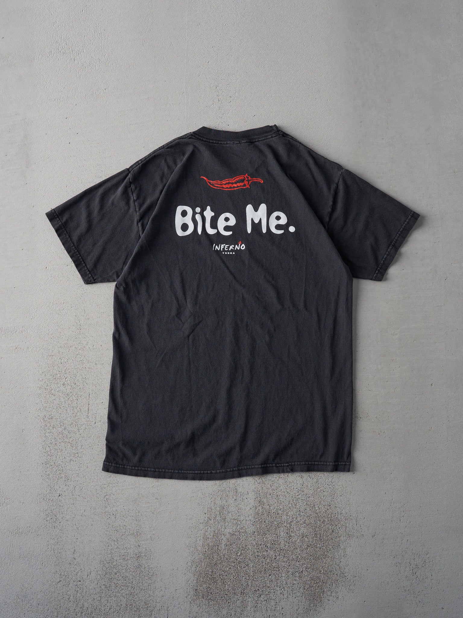 Vintage 90s Faded Black Inferno Vodka "Bite Me" Tee (S)