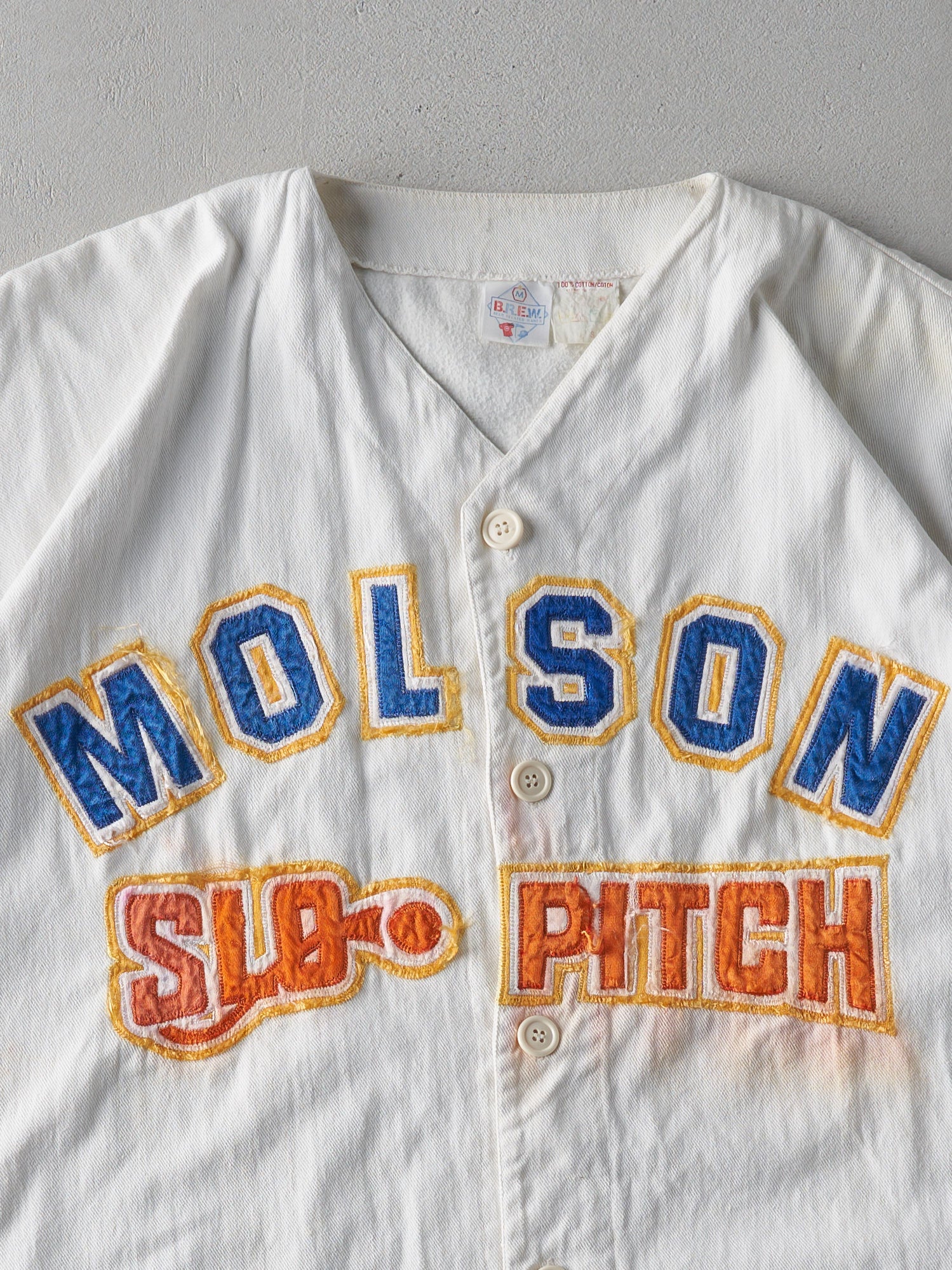 Vintage 93' White Molson SLO Pitch Cotton Baseball Jersey (L)