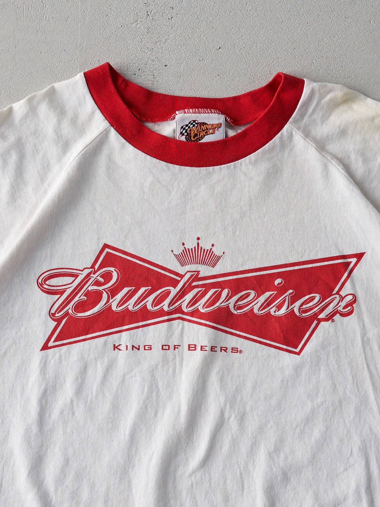 Vintage 90s Red and White Budweiser Dale Jr Racing Tee (XL)