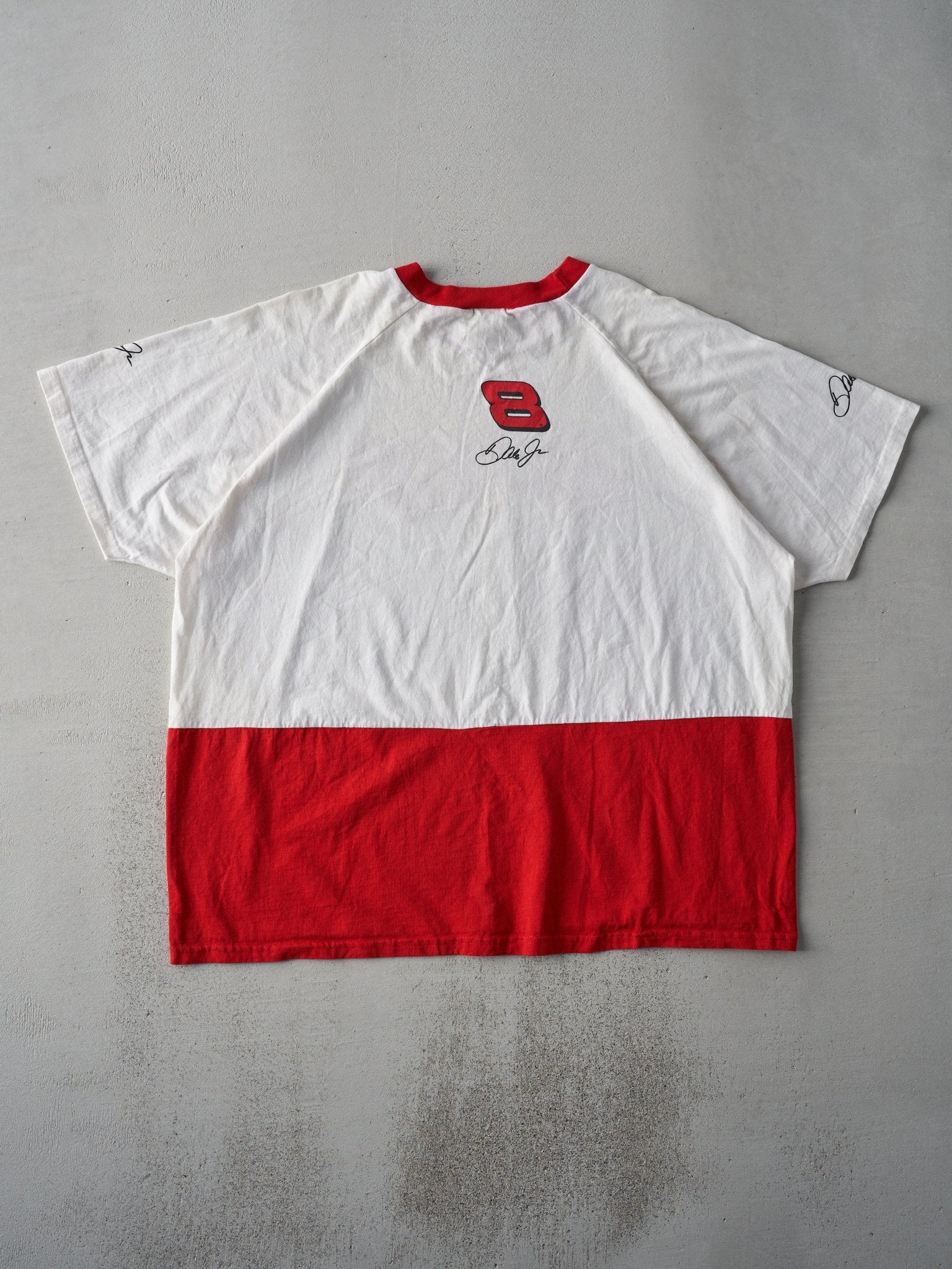Vintage 90s Red and White Budweiser Dale Jr Racing Tee (XL)