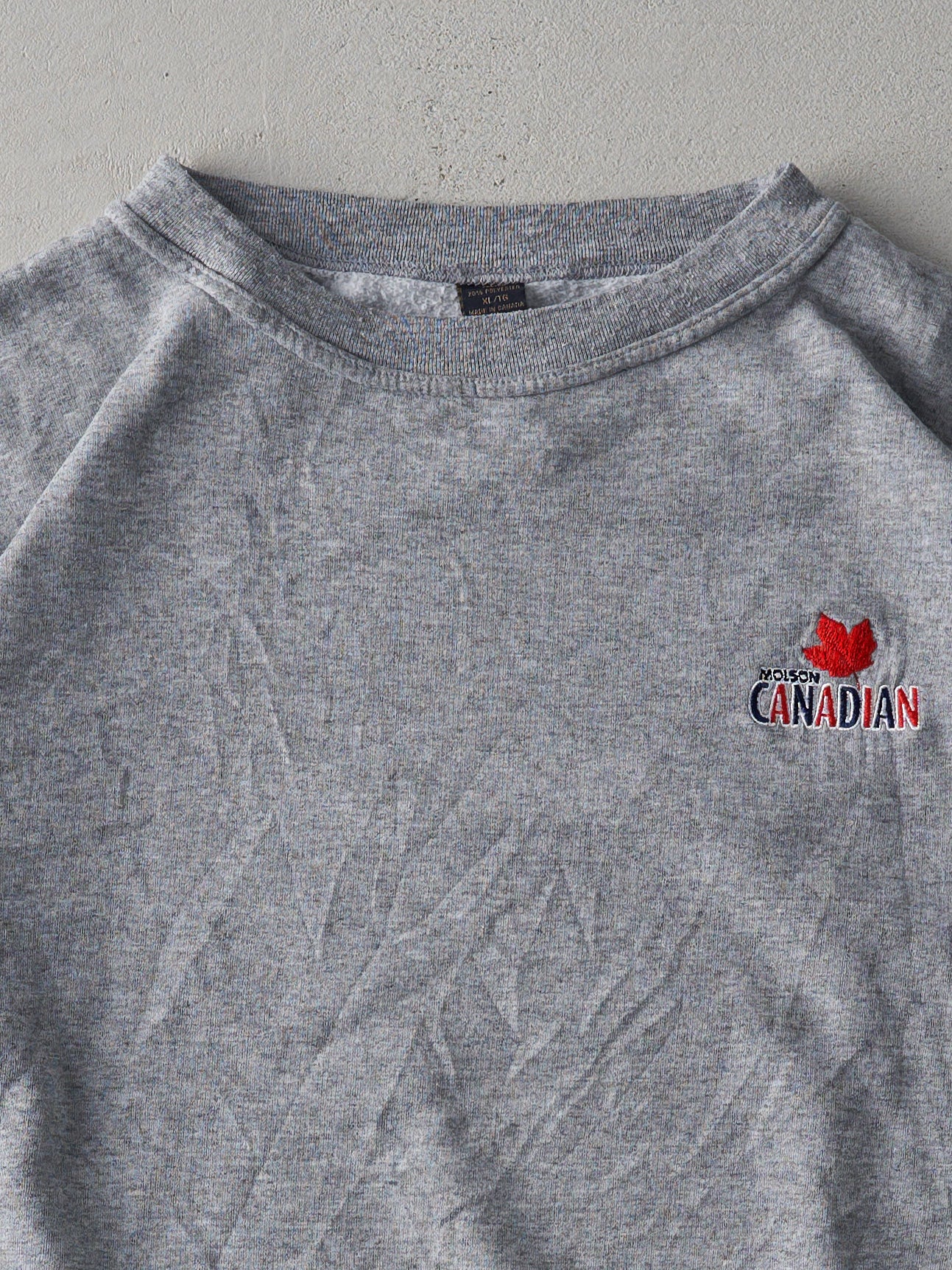 Vintage 90s Grey Embroidered Molson Canadian Cropped Crewneck (XL)